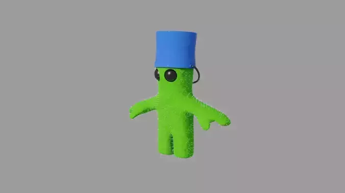 baby green humanoid cactus with bucket on head 3D model