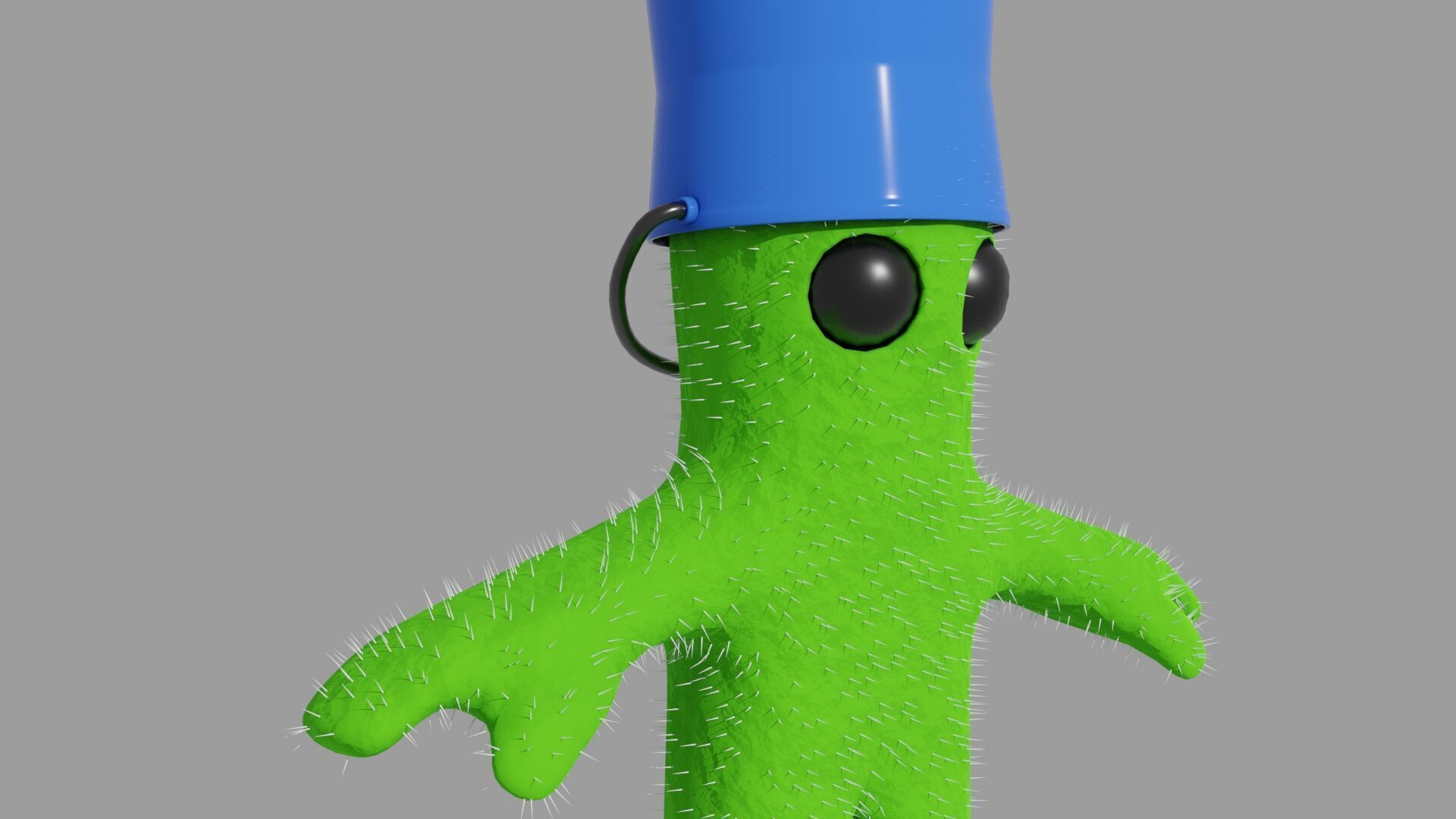 baby green humanoid cactus with bucket on head 3D model_1