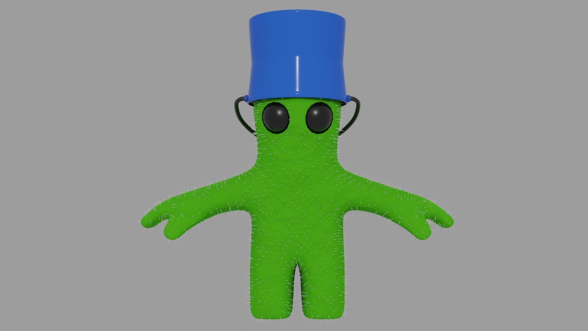 baby green humanoid cactus with bucket on head 3D model_4