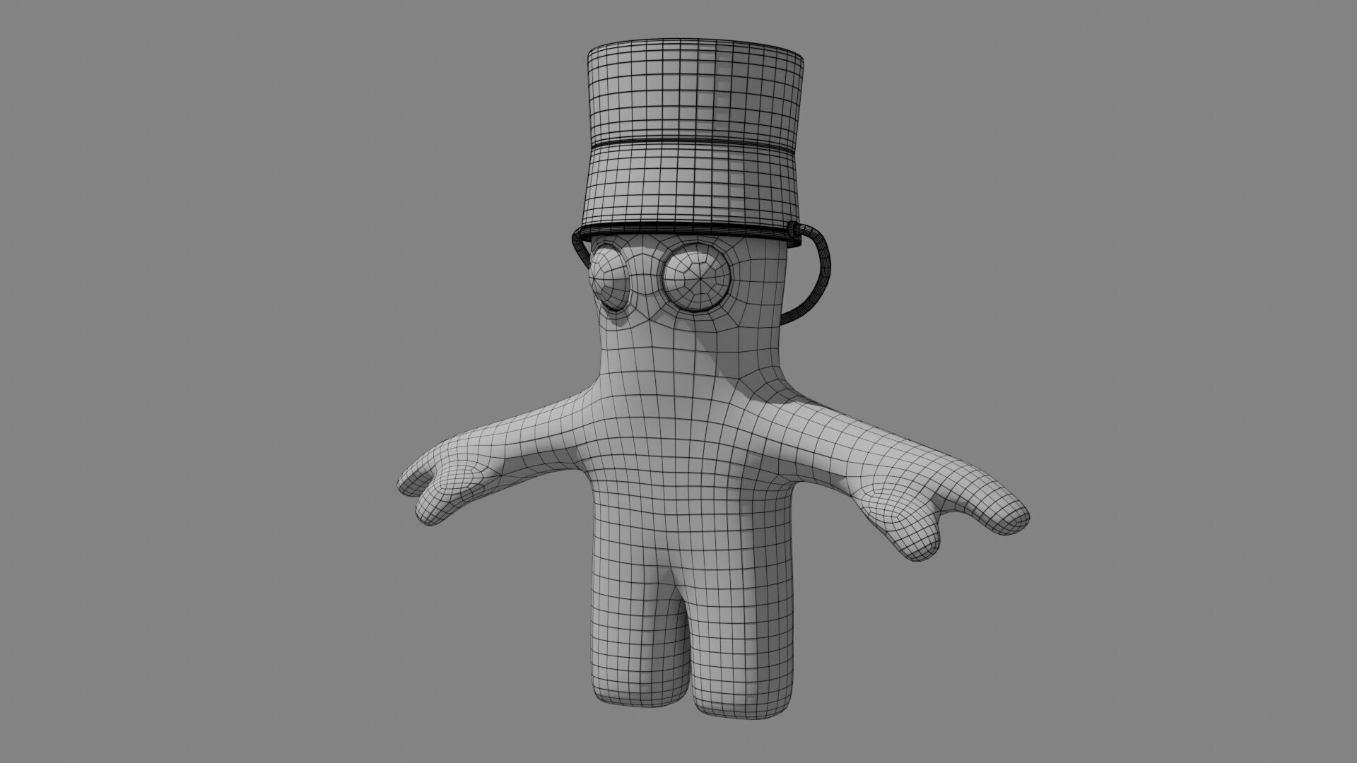 baby green humanoid cactus with bucket on head 3D model_6