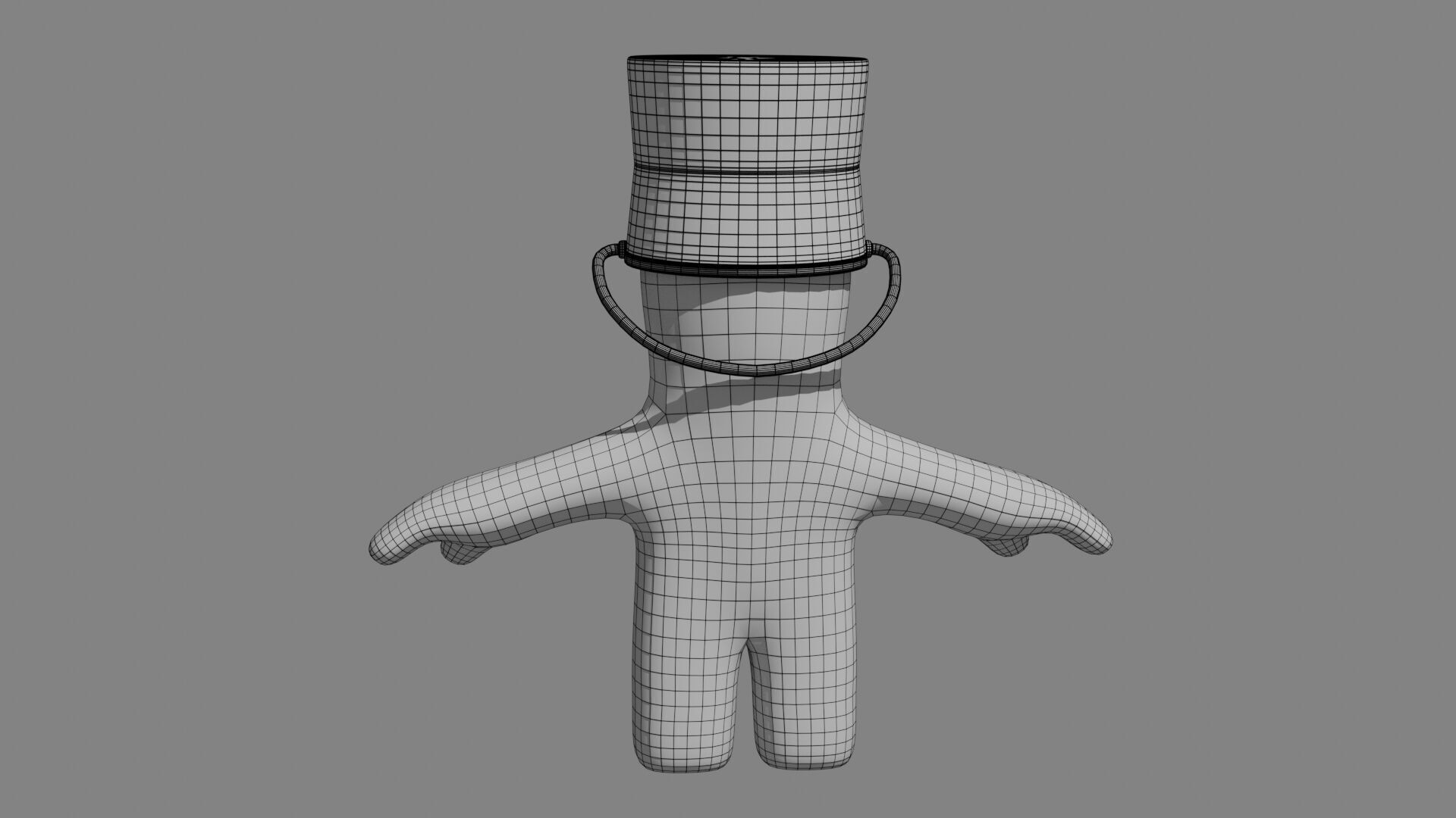 baby green humanoid cactus with bucket on head 3D model_7