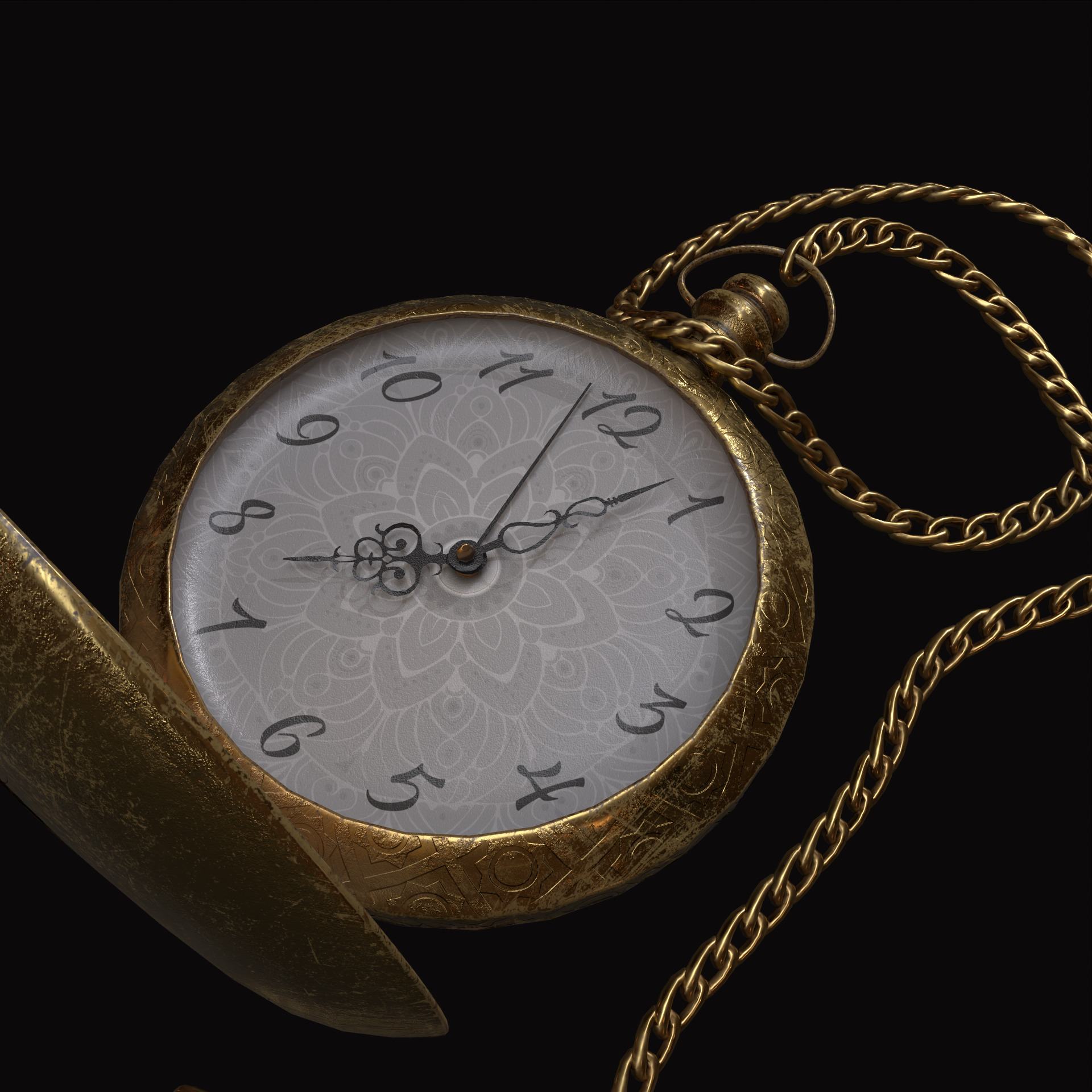 Old pocket watch Low-poly 3D model_7
