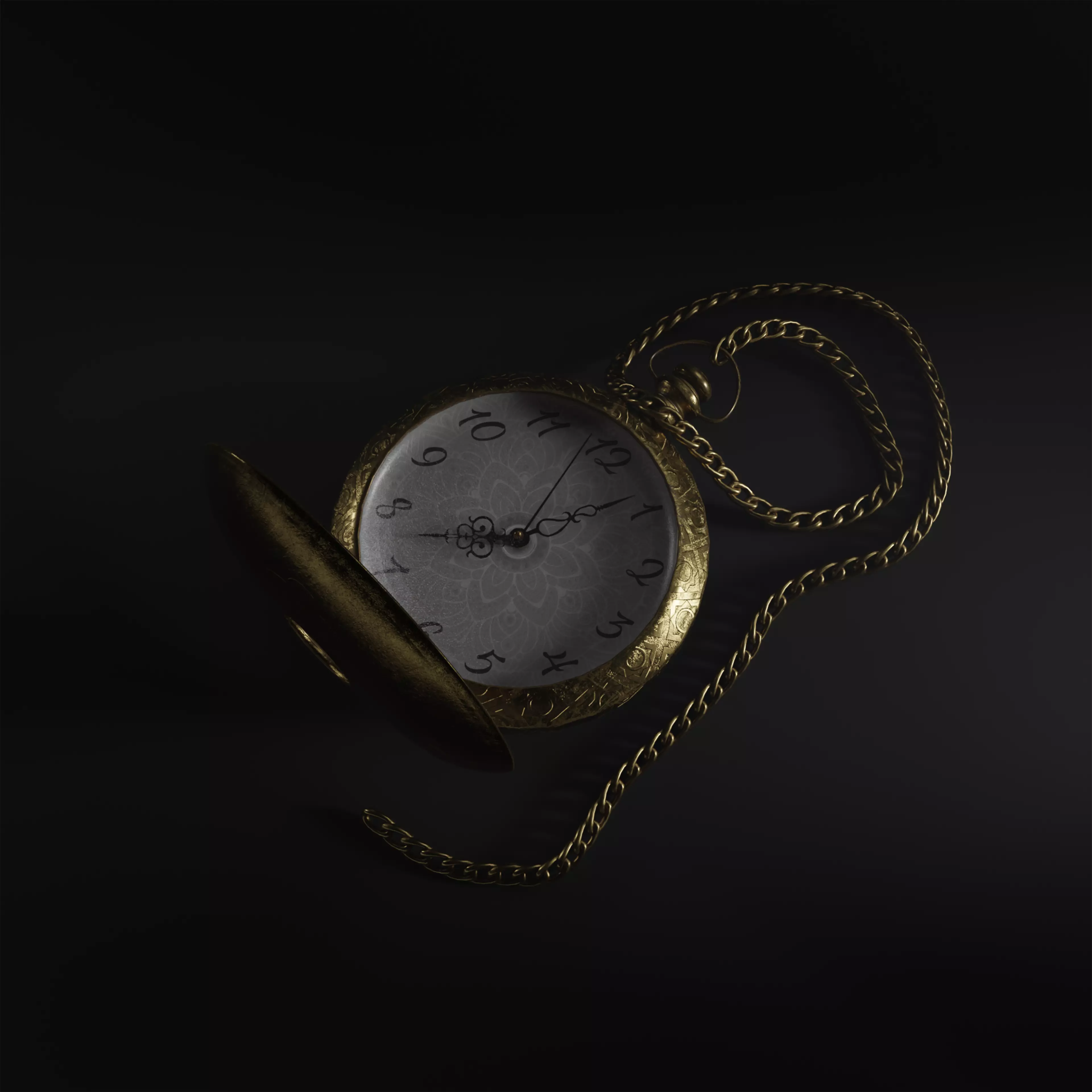 Old pocket watch Low-poly 3D model_0