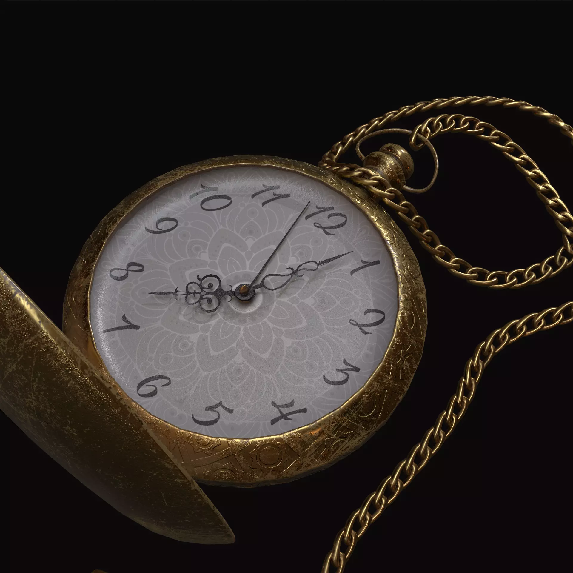 Old pocket watch Low-poly 3D model_0