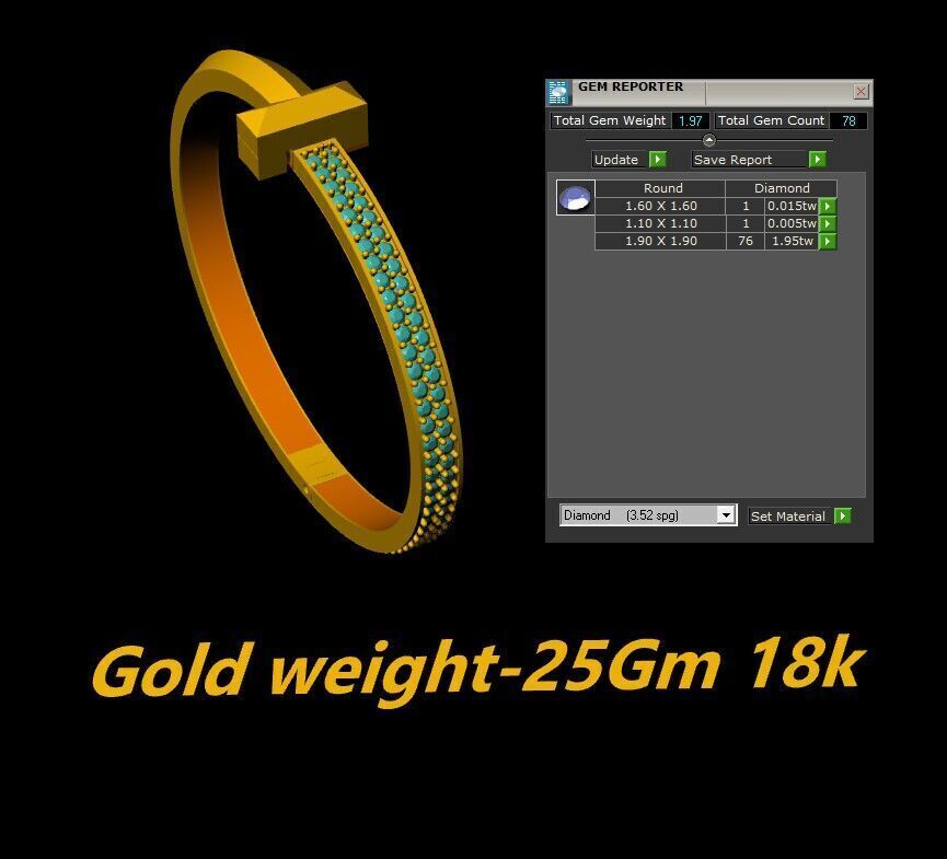 Tiffany T1 one side pave with lock mechanism bracelet CAD file 3D print model_1