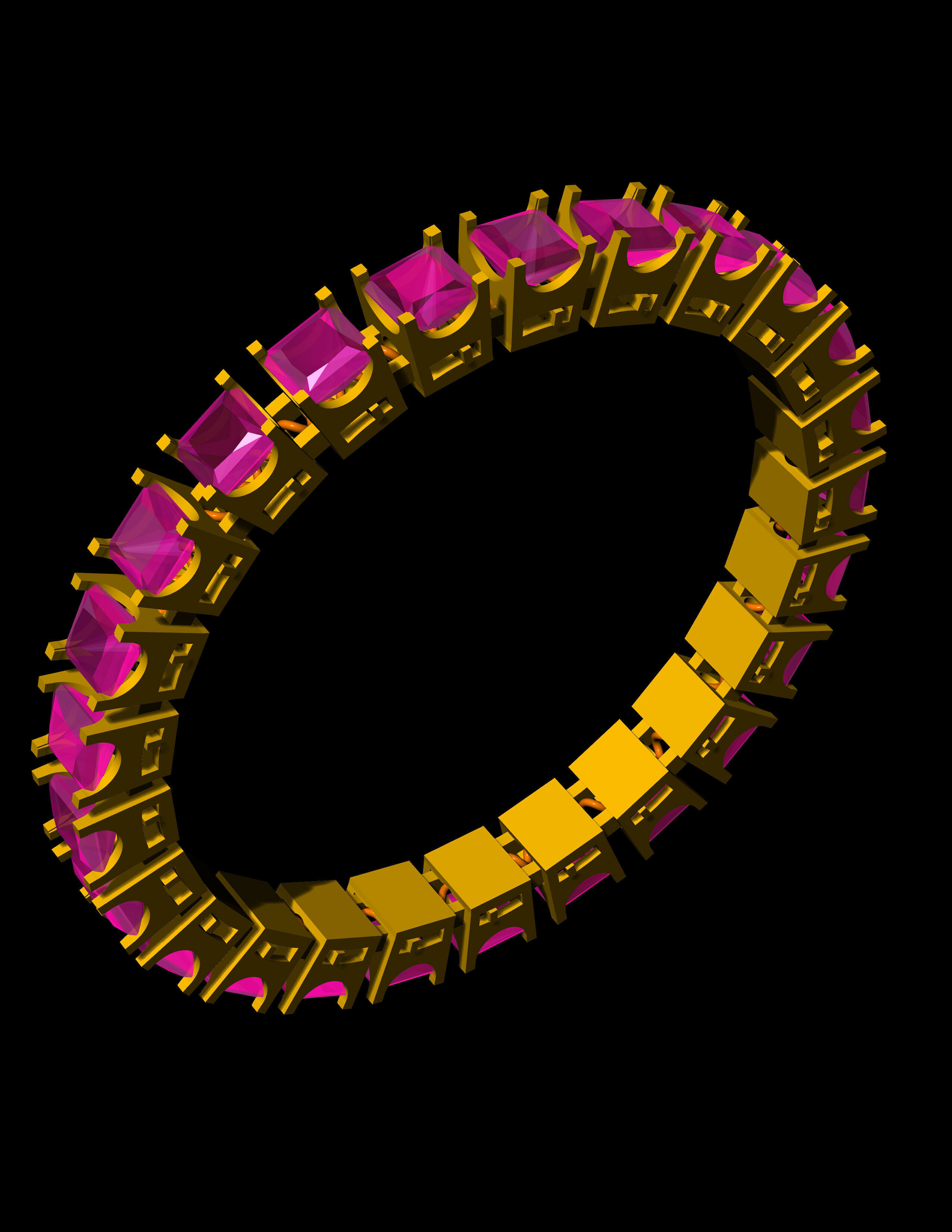 Princess Cut Spring Bracelet CAD File Flexible Bangle Design 3D print model_2