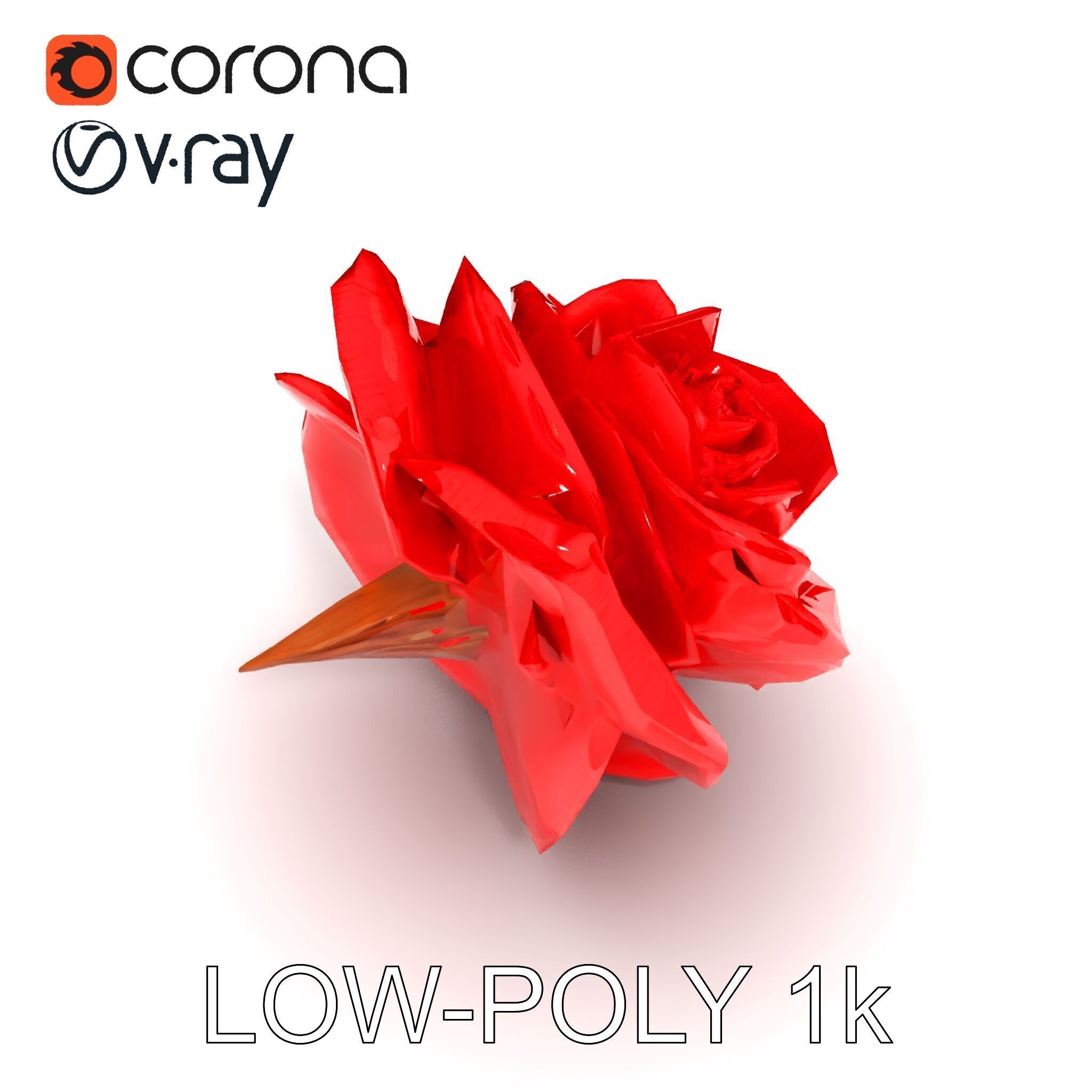 Red Origami Rose Model Pack Low-poly 3D model_13