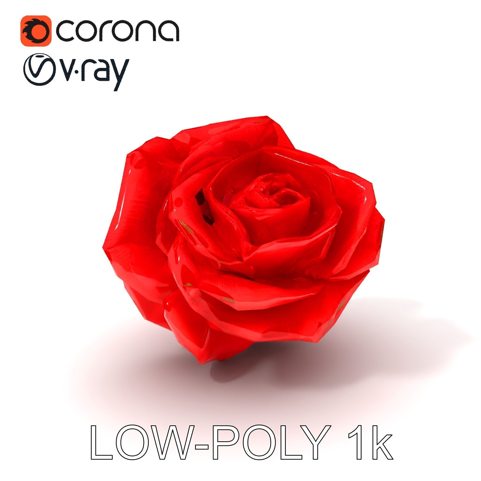 Red Origami Rose Model Pack Low-poly 3D model_12