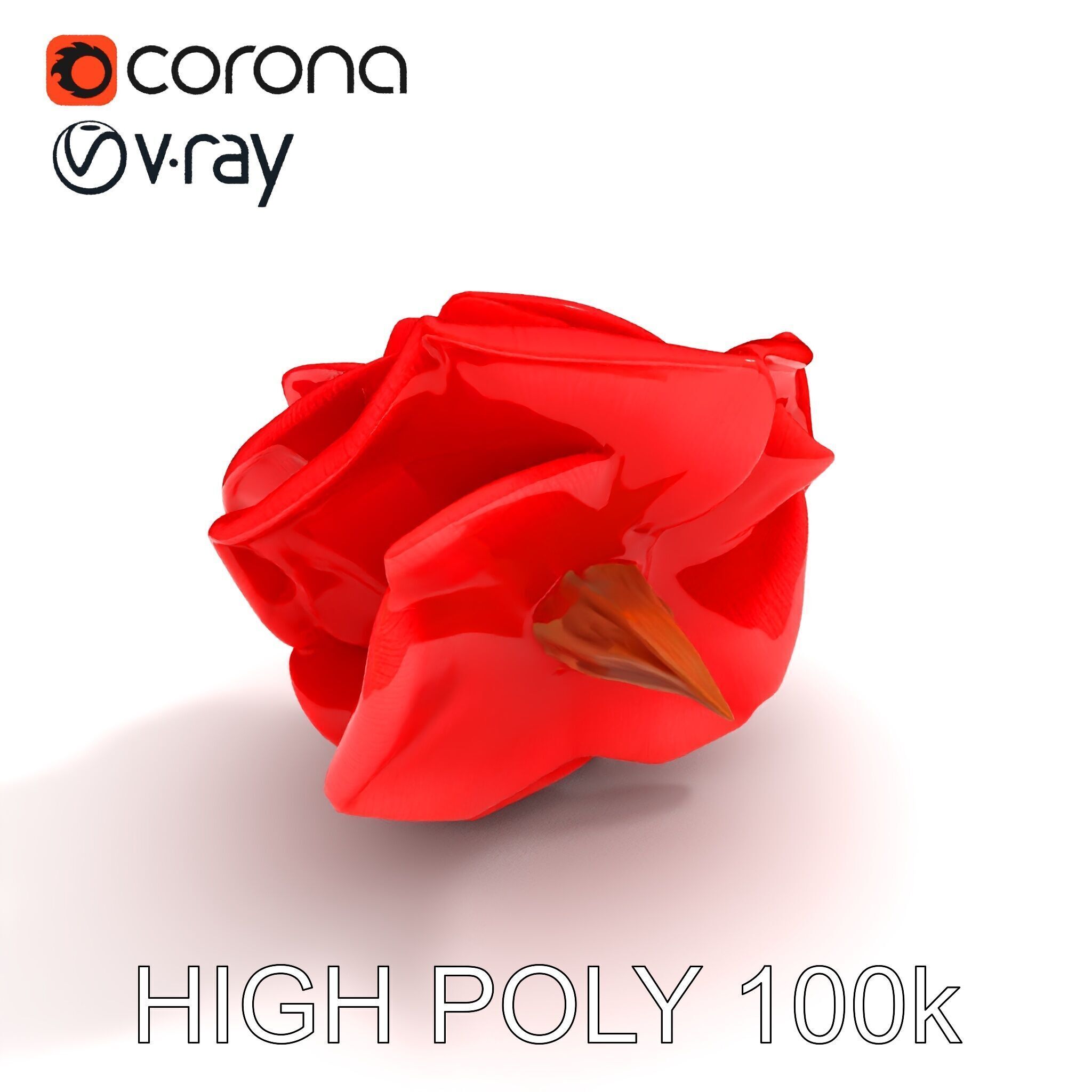 Red Origami Rose Model Pack Low-poly 3D model_33