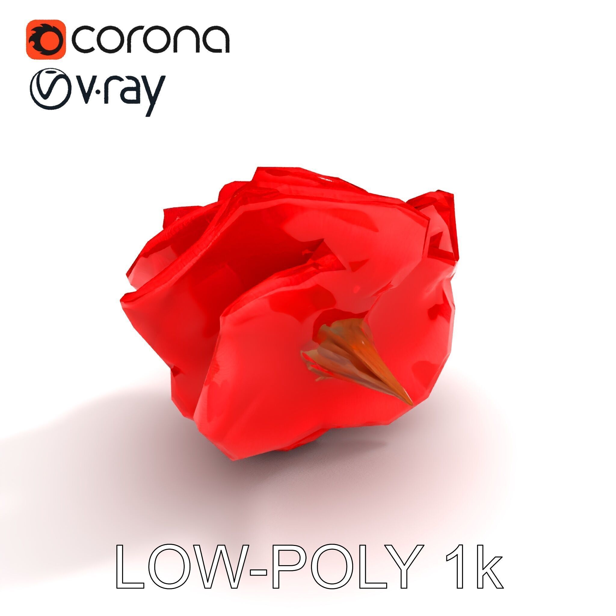 Red Origami Rose Model Pack Low-poly 3D model_25