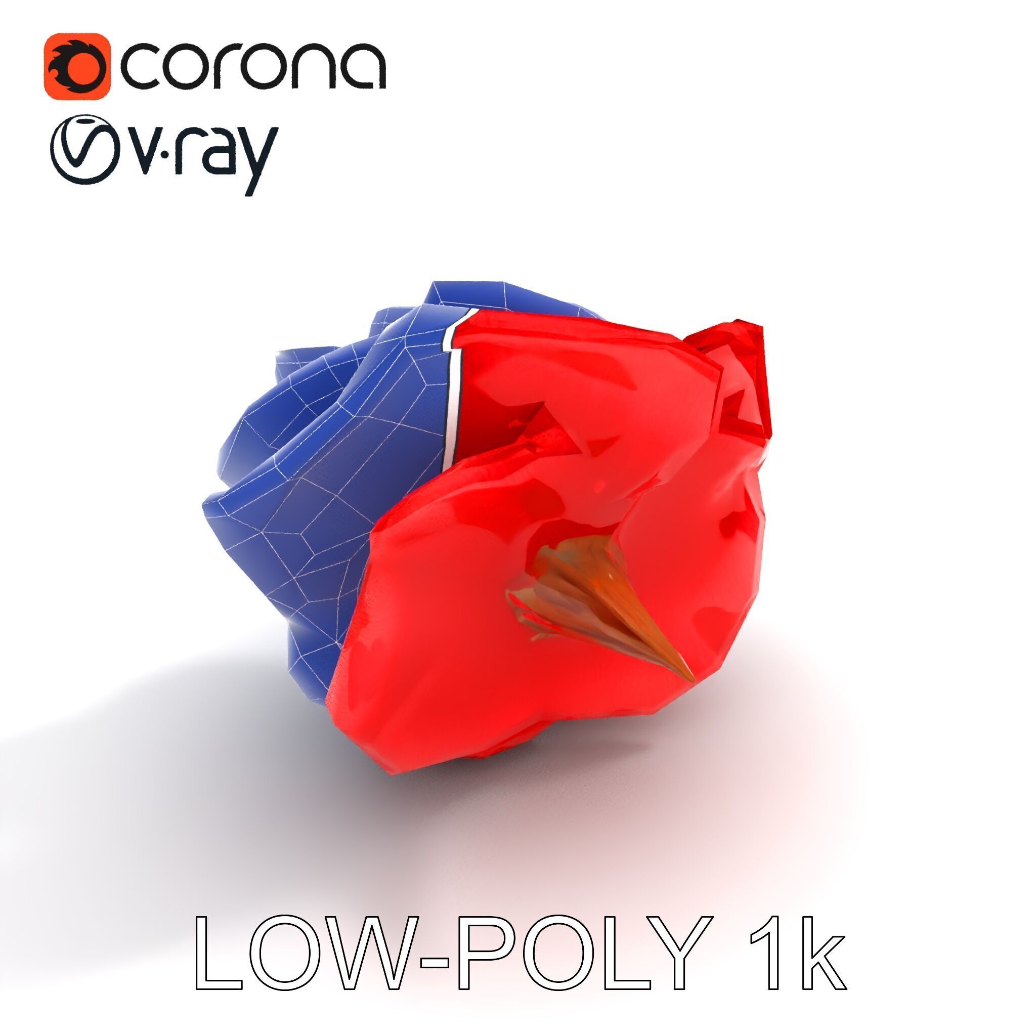 Red Origami Rose Model Pack Low-poly 3D model_5