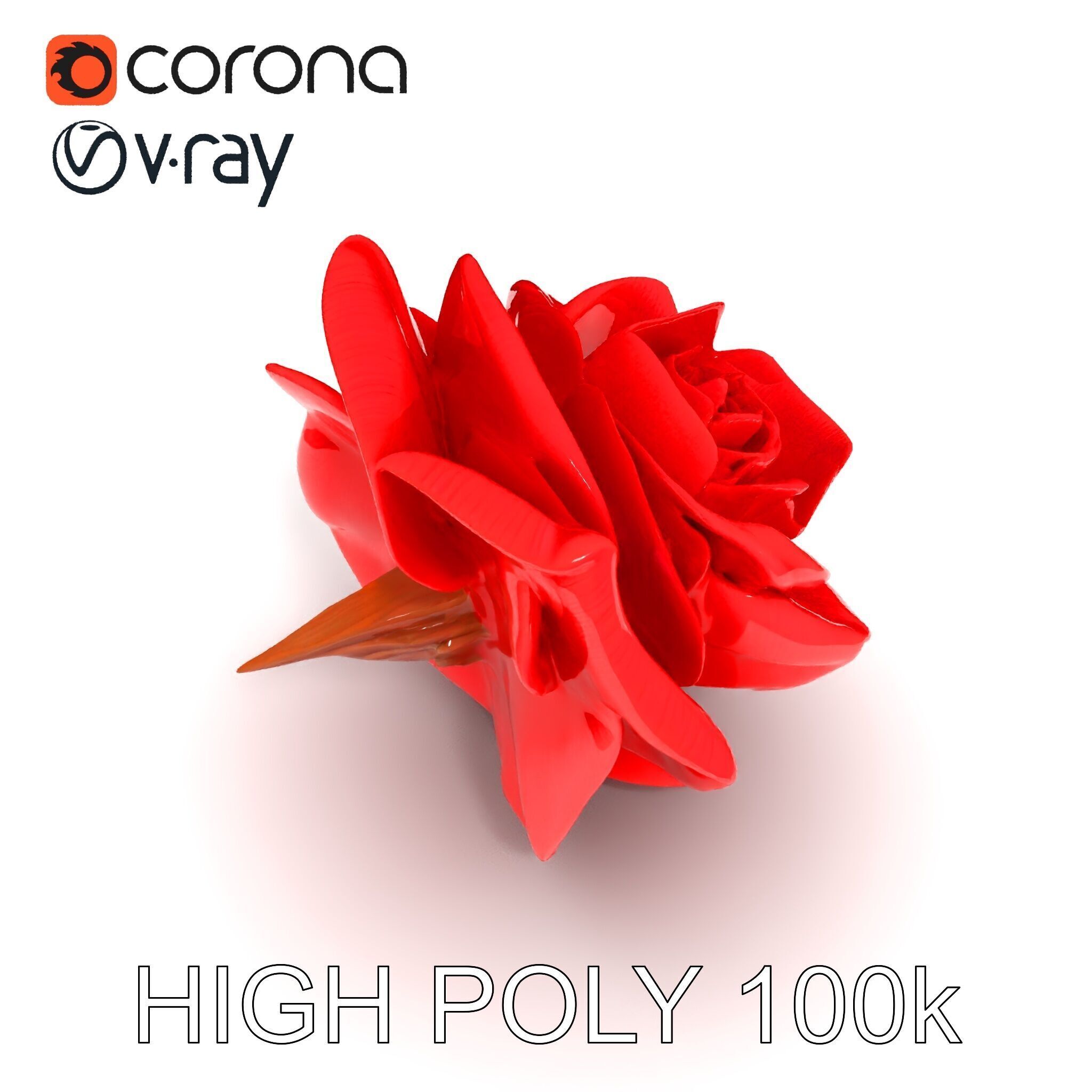 Red Origami Rose Model Pack Low-poly 3D model_7