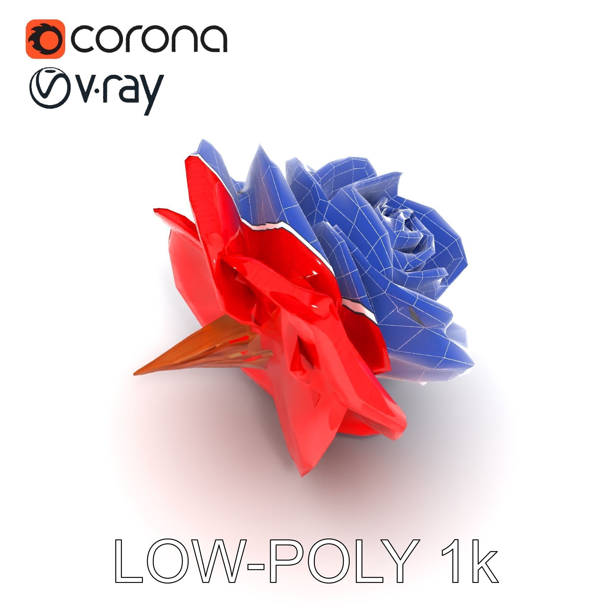 Red Origami Rose Model Pack Low-poly 3D model_32
