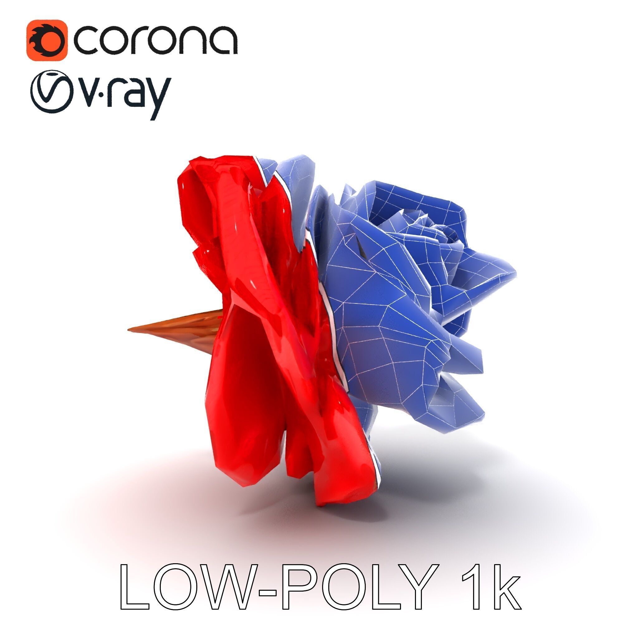 Red Origami Rose Model Pack Low-poly 3D model_20