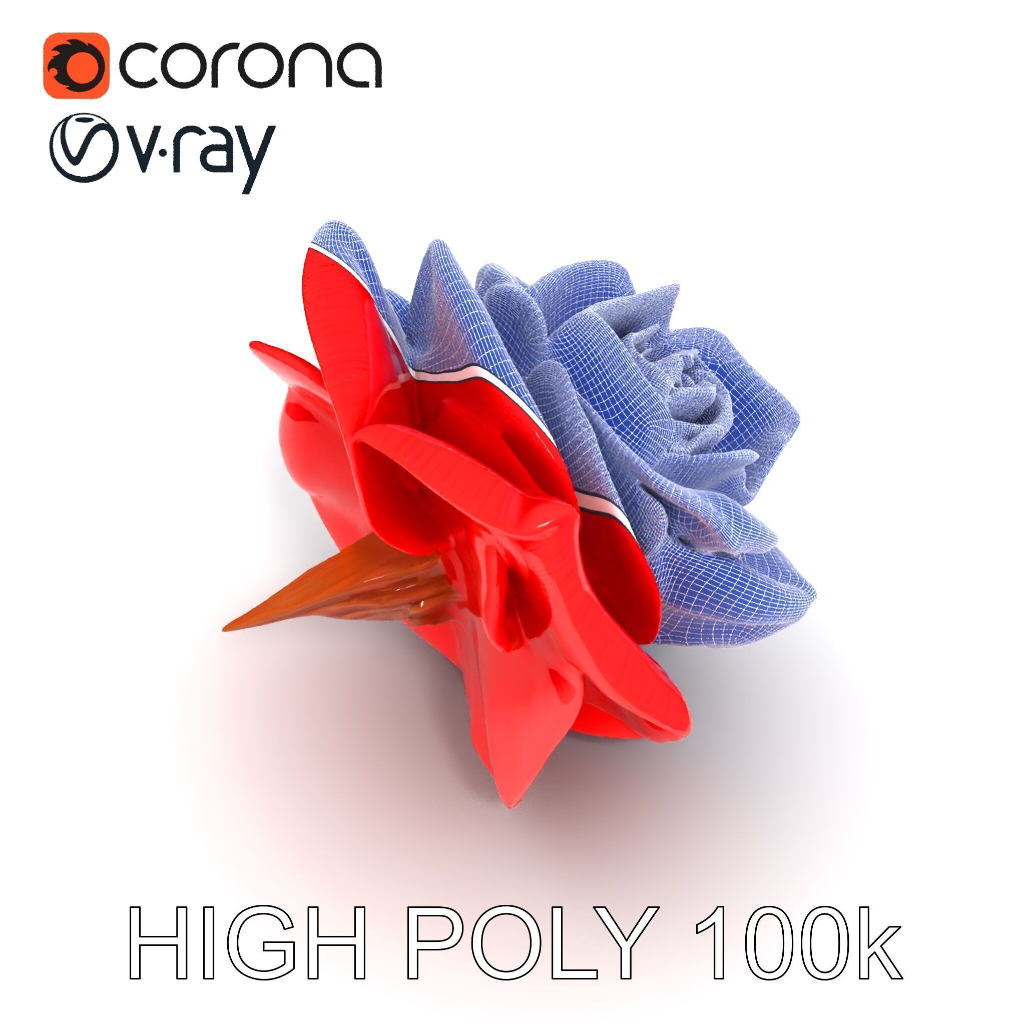 Red Origami Rose Model Pack Low-poly 3D model_31