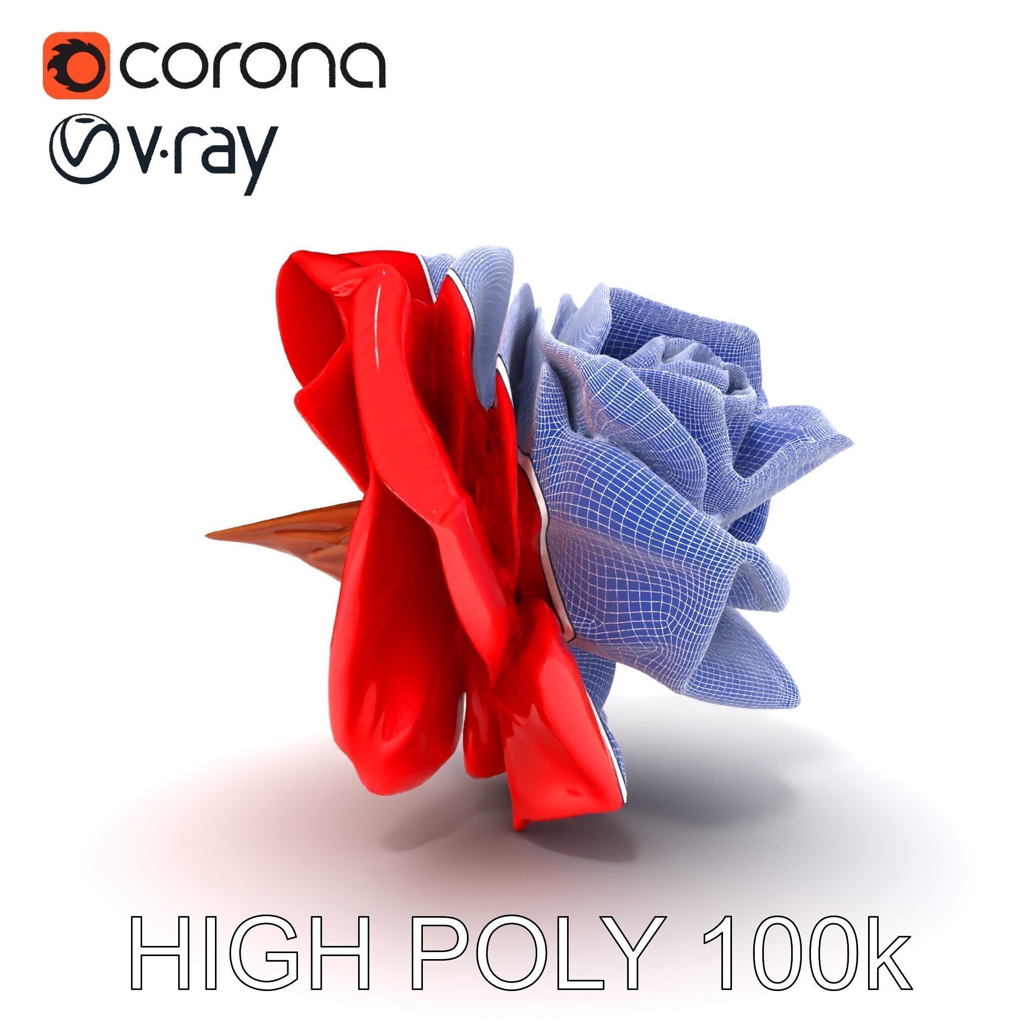 Red Origami Rose Model Pack Low-poly 3D model_28