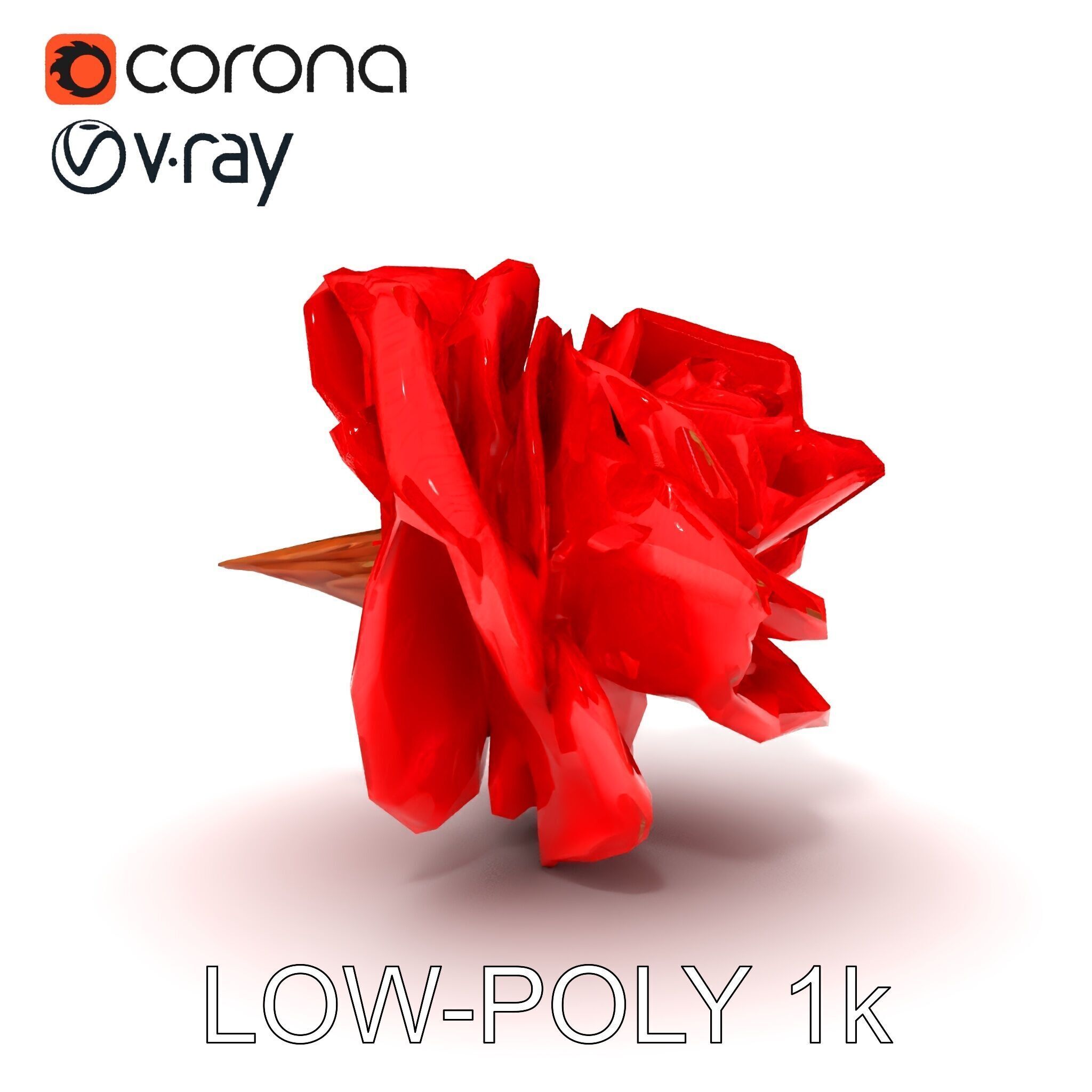 Red Origami Rose Model Pack Low-poly 3D model_10