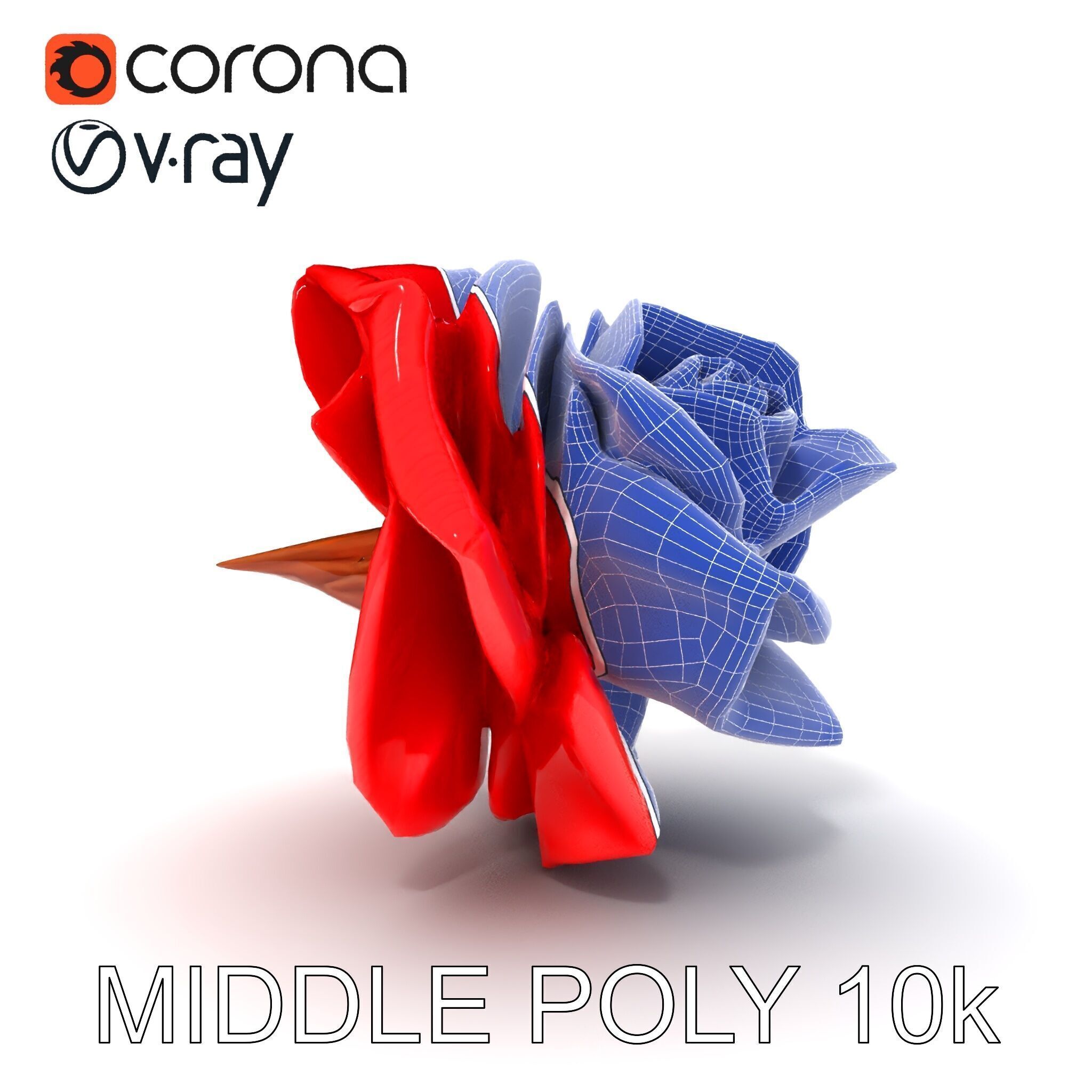 Red Origami Rose Model Pack Low-poly 3D model_29