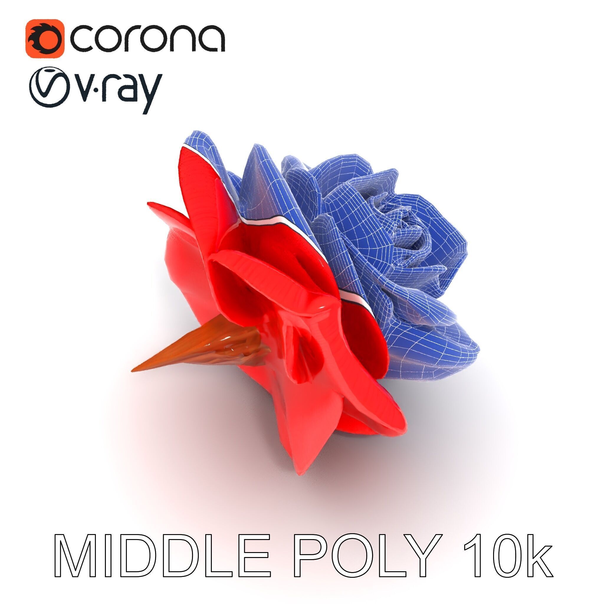 Red Origami Rose Model Pack Low-poly 3D model_19