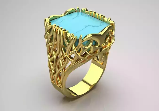 Luxury yellow gold ring with turquoise model gr0086