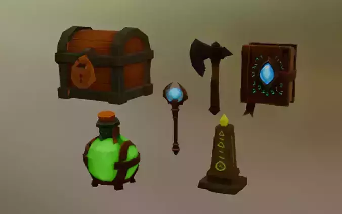 RGBForest Mage Pack  Stylized RPG Magic Props Set  Low-poly 3D model