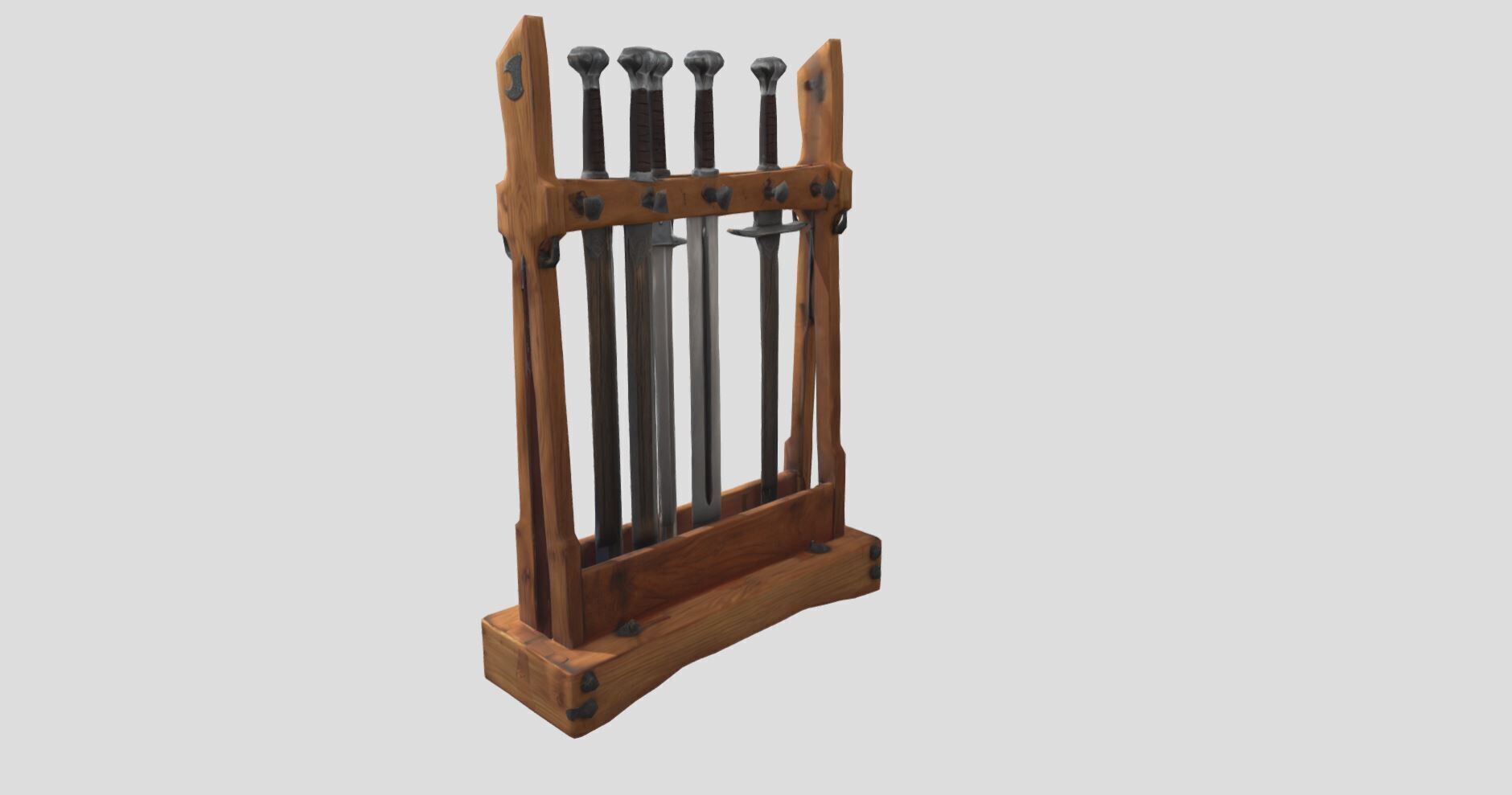 Sword Stand Stylized Medieval 3D Prop Model Low-poly 3D model_2