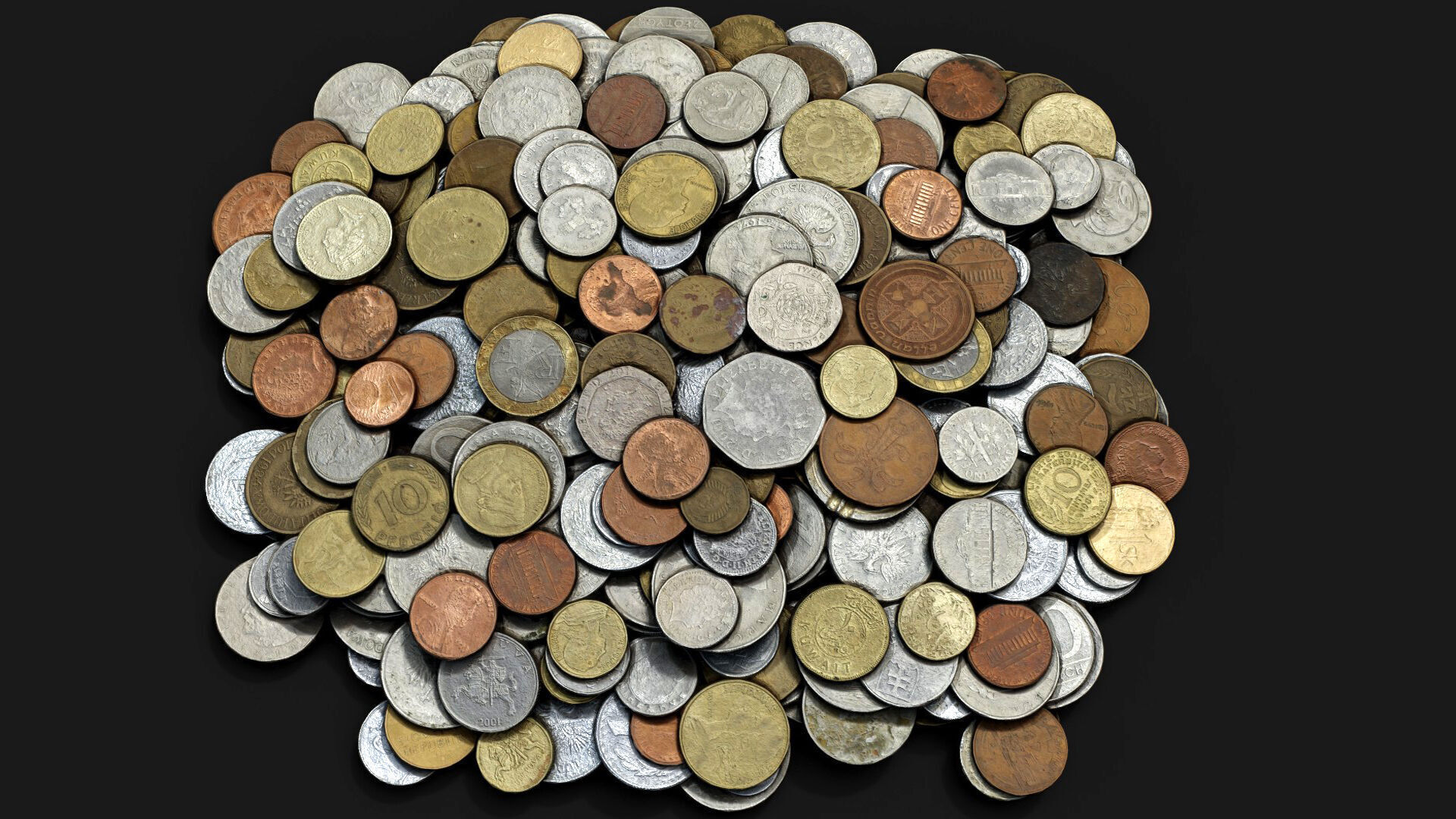 coins pile silver copper old types pt1 PBR photogrammetry Low-poly 3D model_4