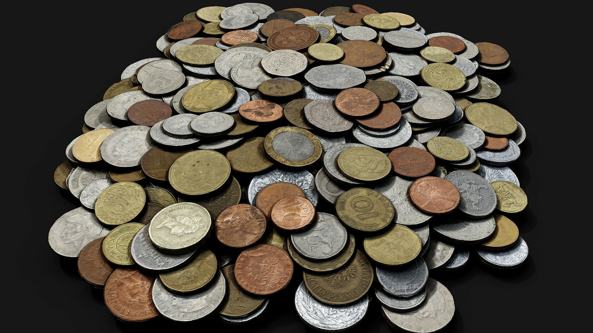 coins pile silver copper old types pt1 PBR photogrammetry Low-poly 3D model_5
