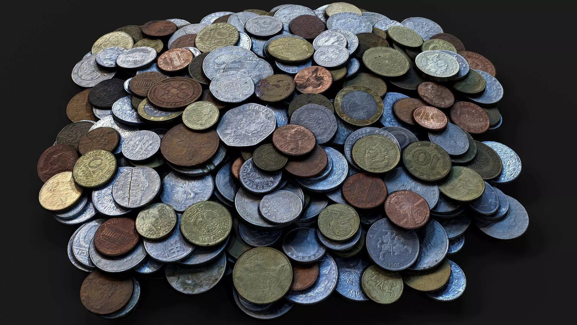 coins pile silver copper old types pt1 PBR photogrammetry Low-poly 3D model_0