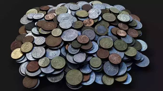 coins pile silver copper old types pt1 PBR photogrammetry