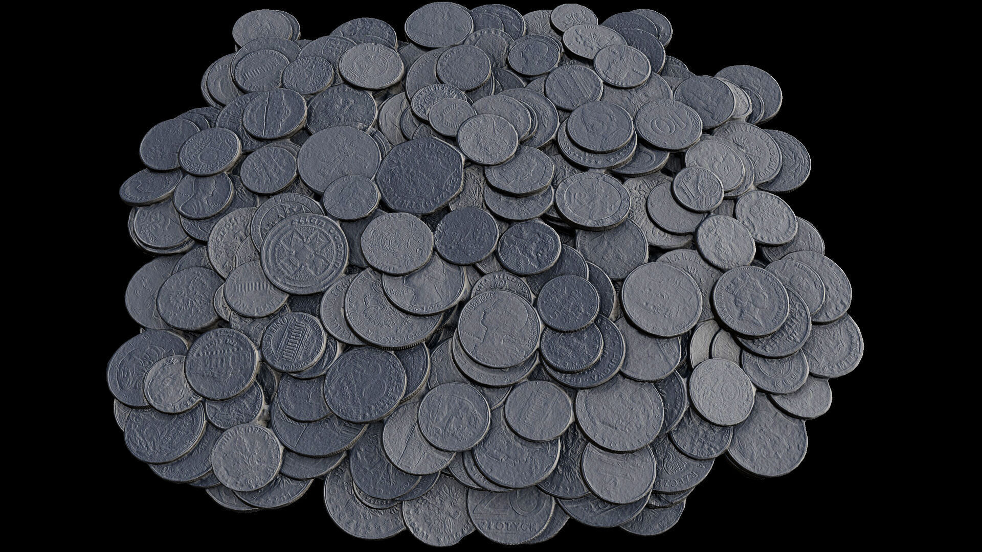 coins pile silver copper old types pt1 PBR photogrammetry Low-poly 3D model_6