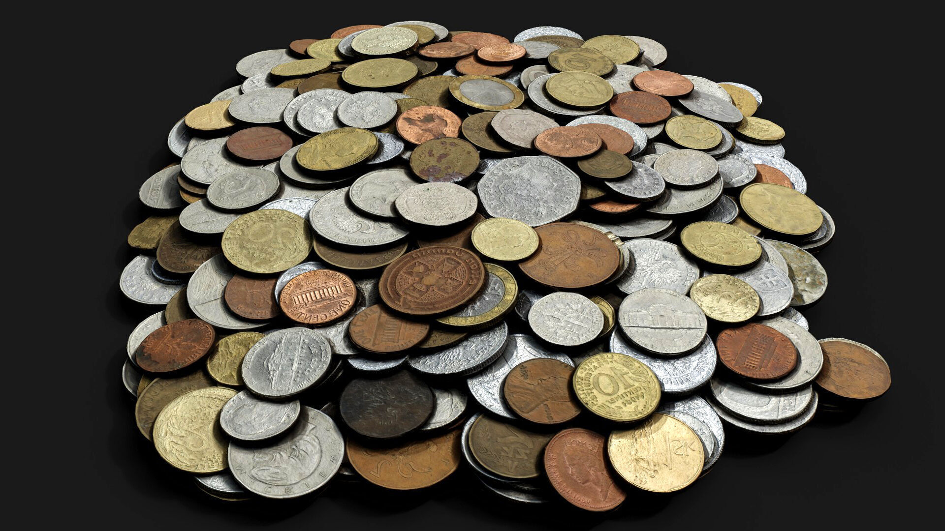 coins pile silver copper old types pt1 PBR photogrammetry Low-poly 3D model_3