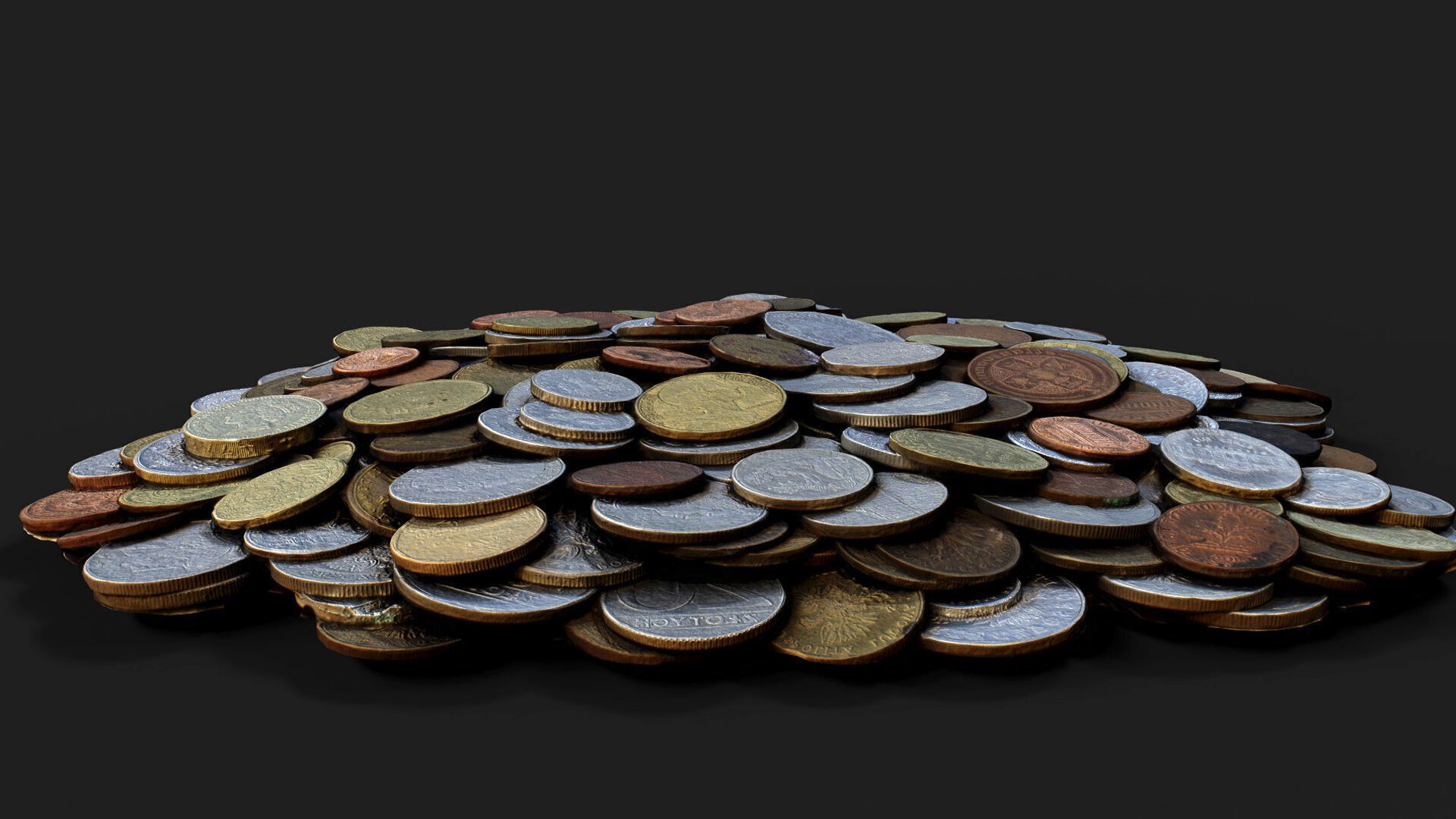 coins pile silver copper old types pt1 PBR photogrammetry Low-poly 3D model_2