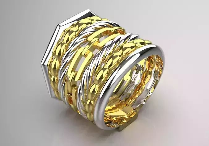  Wide two-tone ring with chain design modelgr0065 3D print model