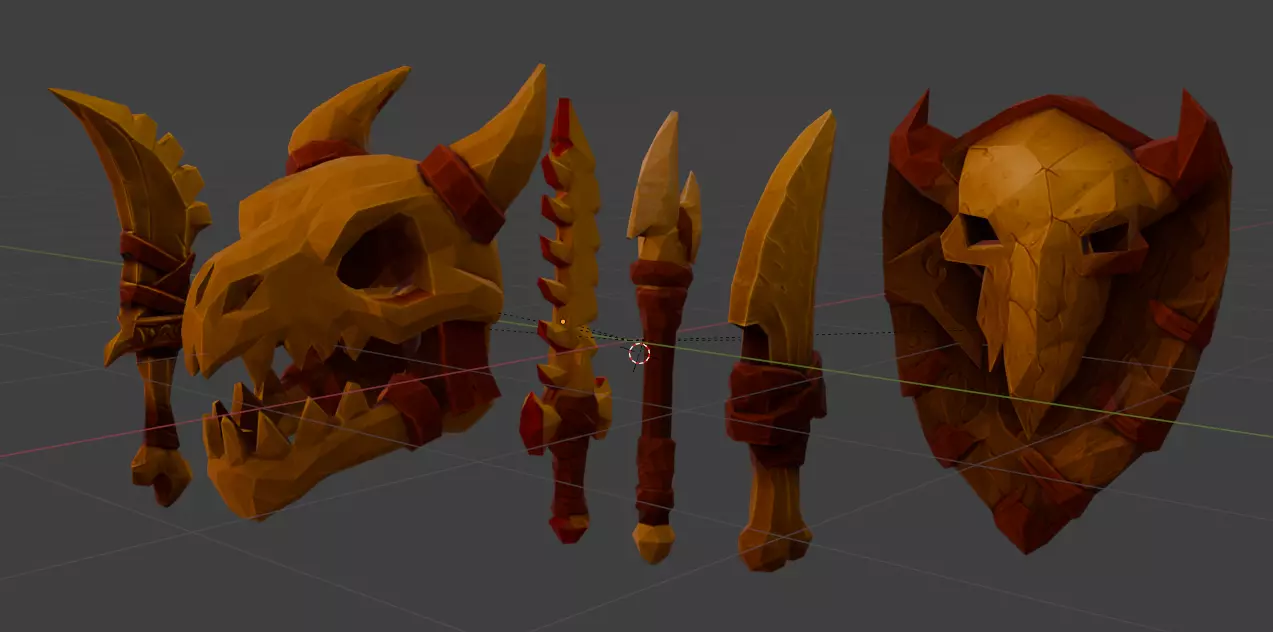 Primal Beast Weapons Pack Stylized Bone Themed RPG Weapon Set 3D model_0