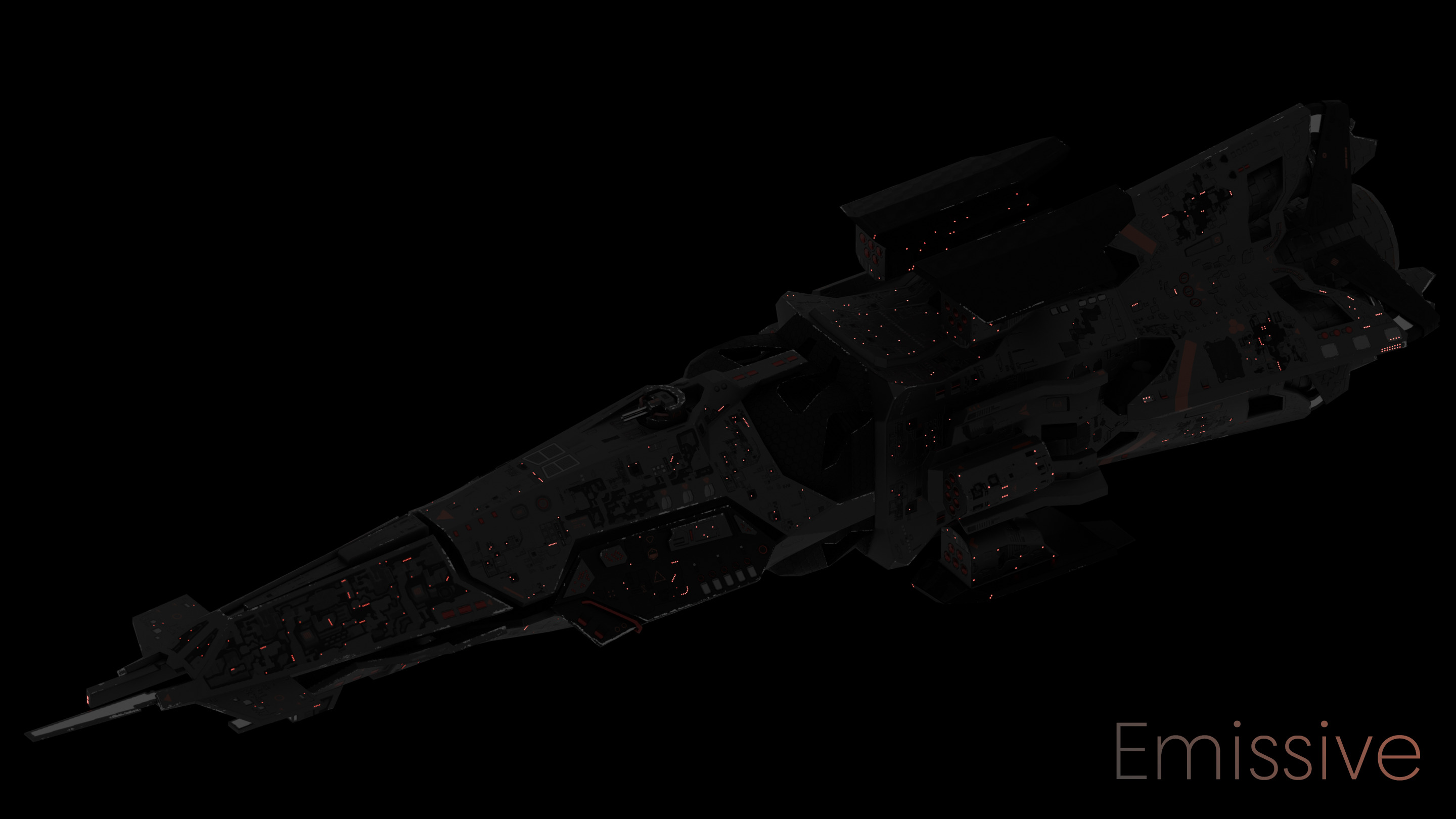 Modular destroyer space ship Low-poly 3D model_5