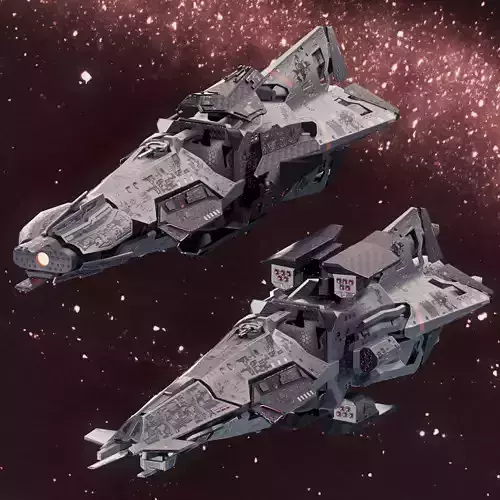 Modular destroyer space ship Low-poly 3D model