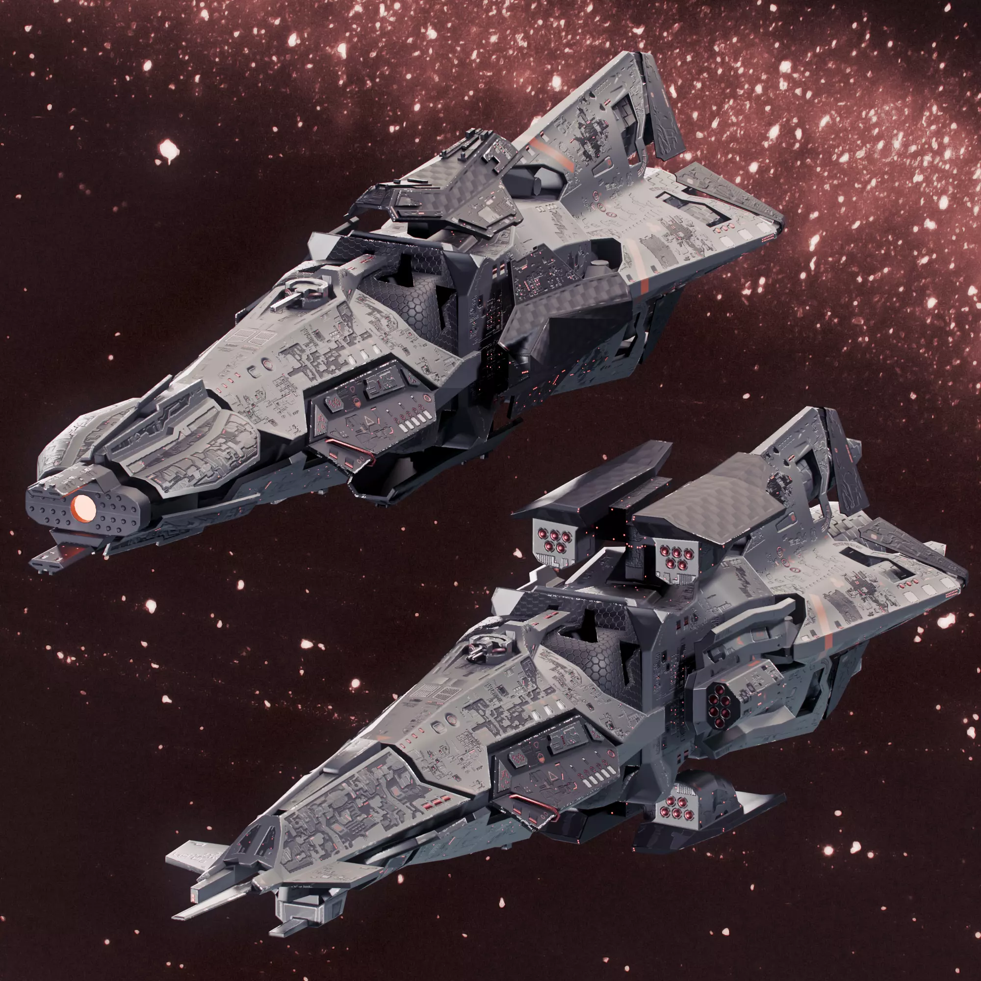 Modular destroyer space ship Low-poly 3D model_0