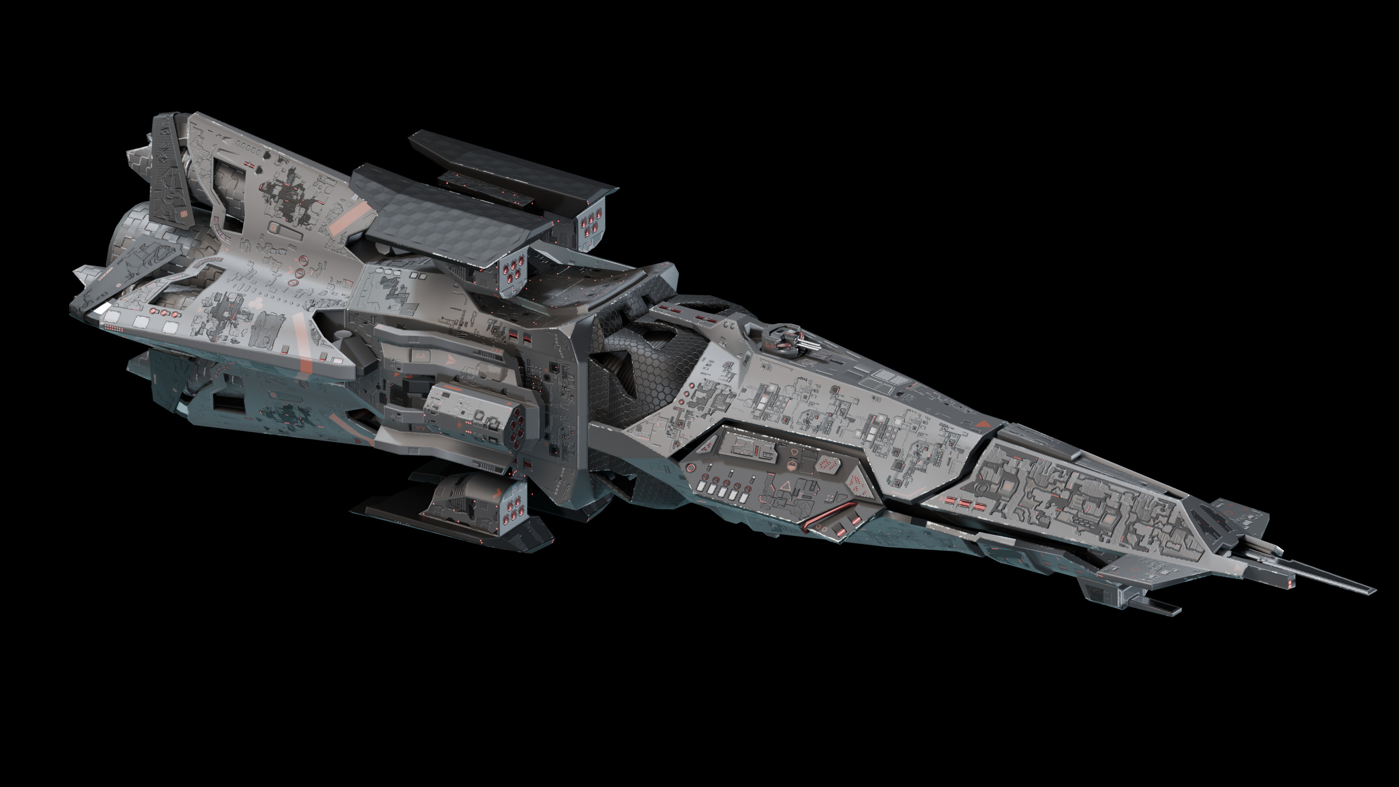Modular destroyer space ship Low-poly 3D model_12