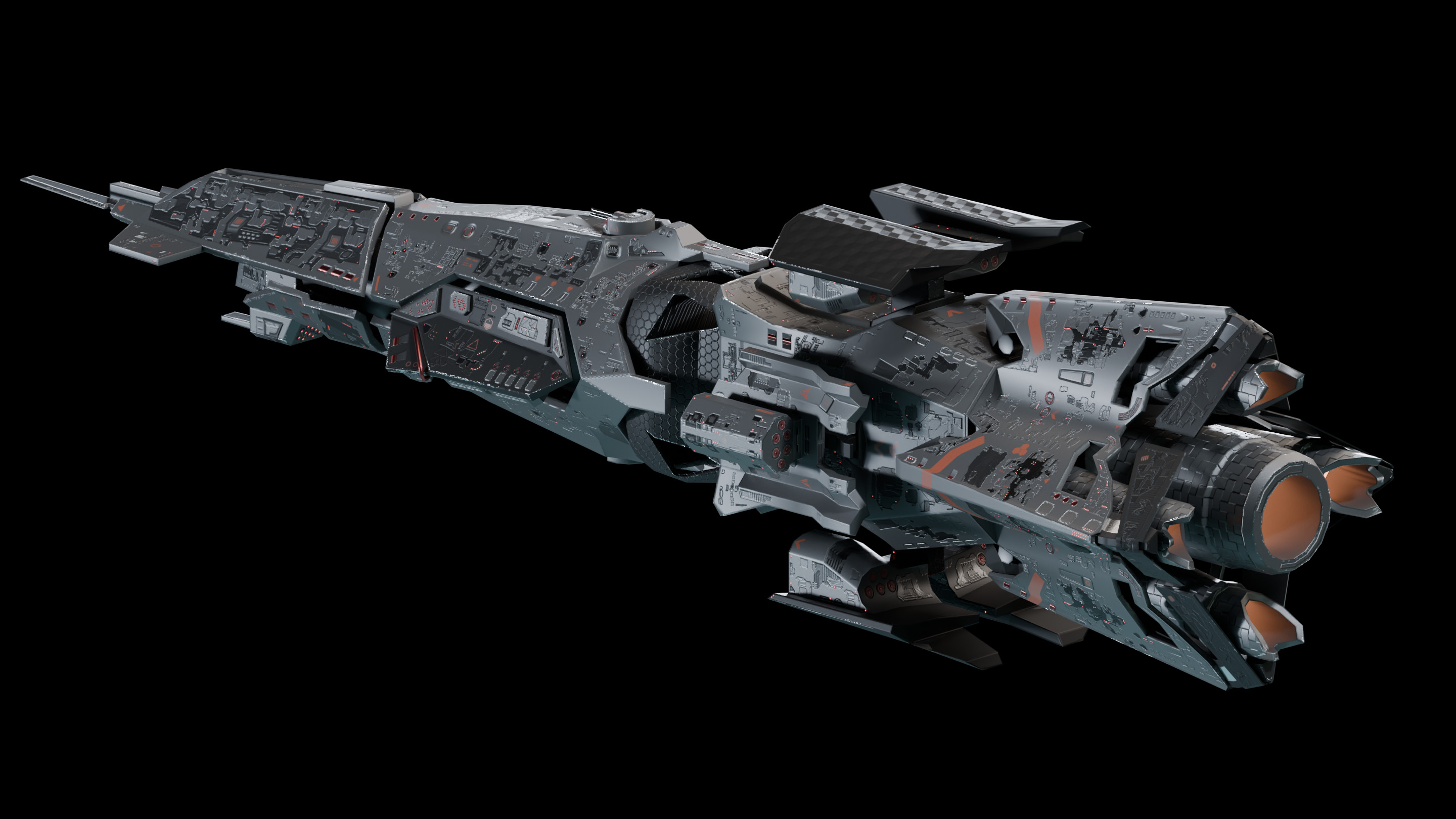 Modular destroyer space ship Low-poly 3D model_8