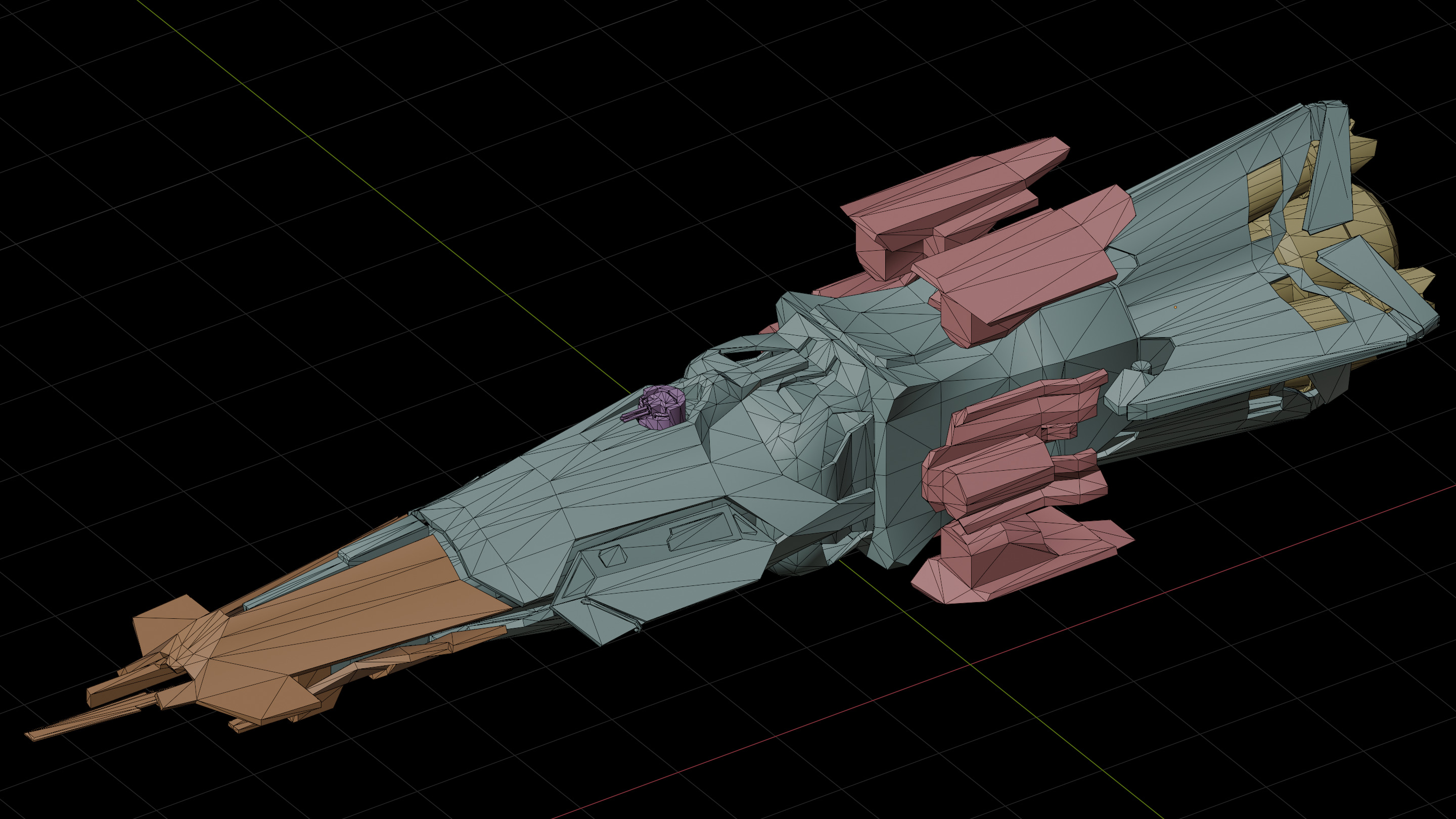 Modular destroyer space ship Low-poly 3D model_6
