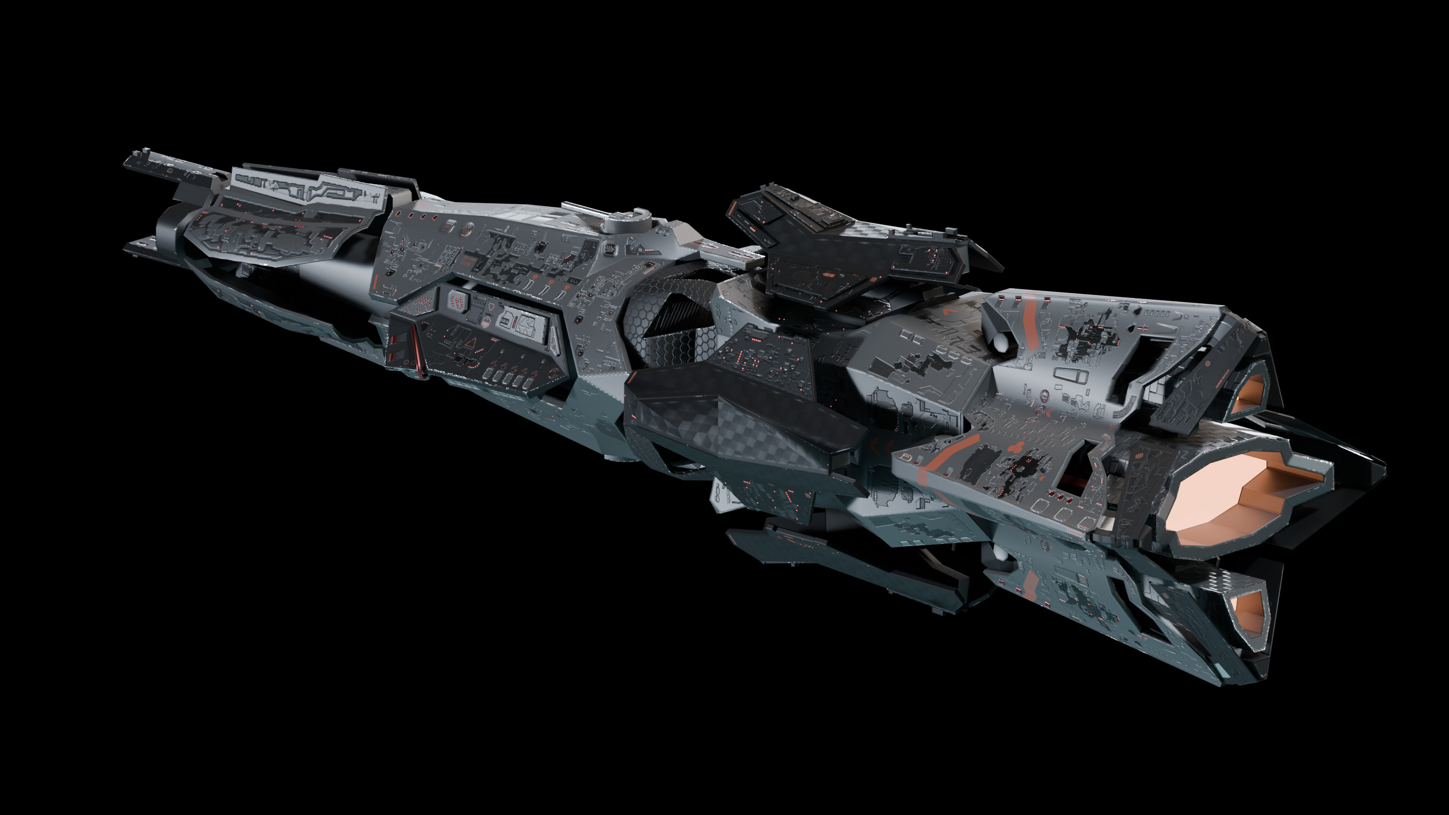 Modular destroyer space ship Low-poly 3D model_9