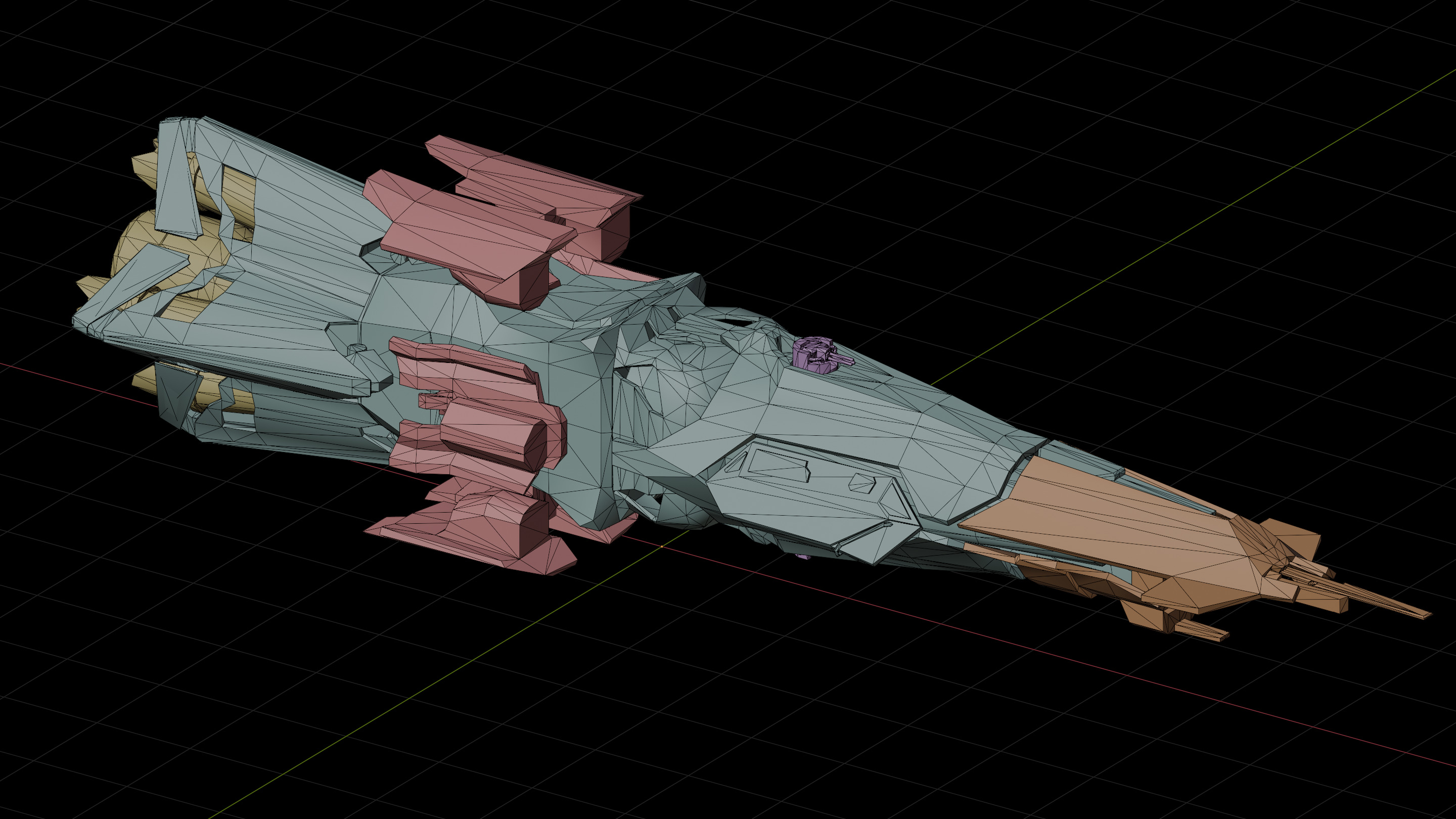 Modular destroyer space ship Low-poly 3D model_13