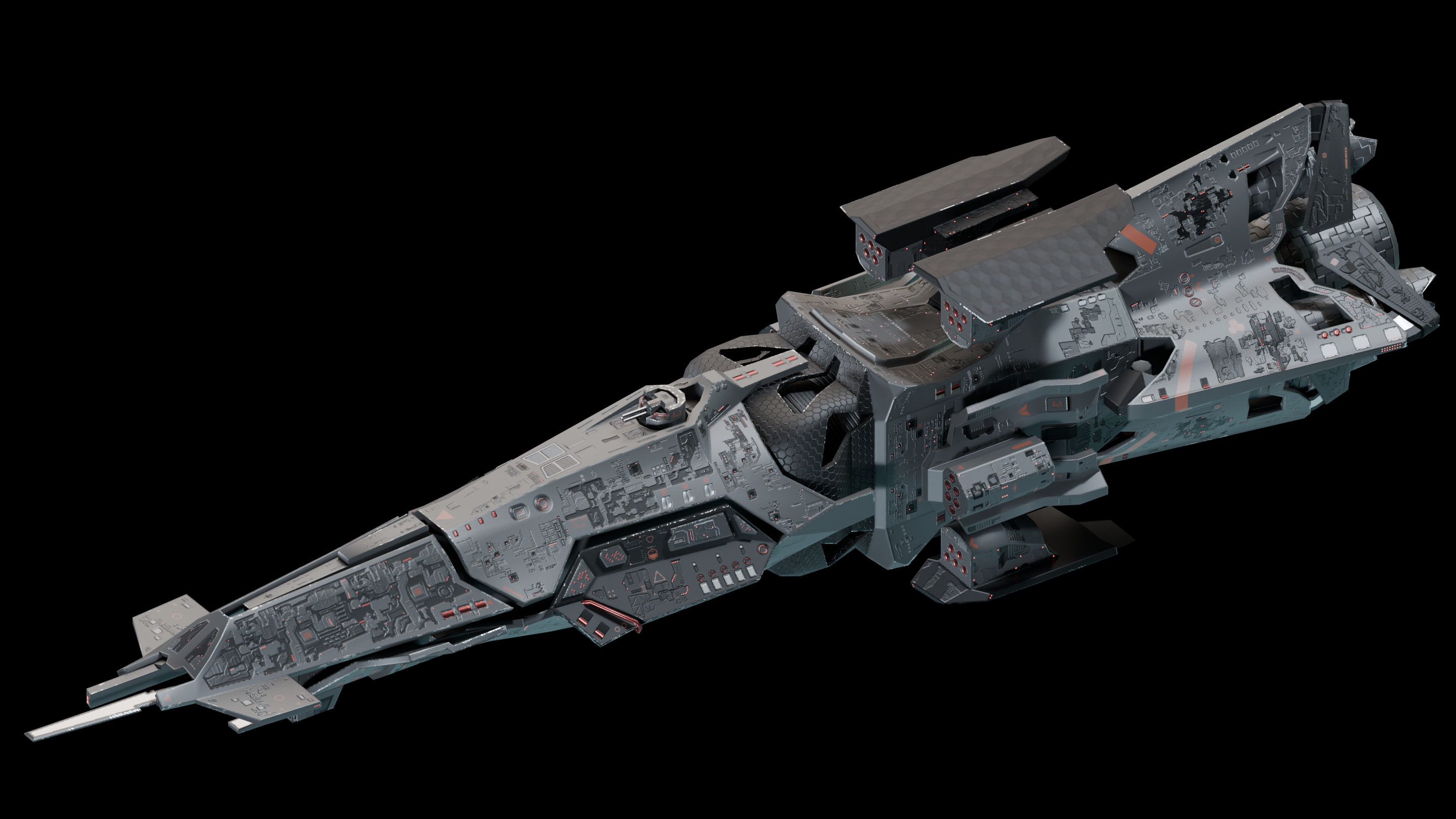 Modular destroyer space ship Low-poly 3D model_4