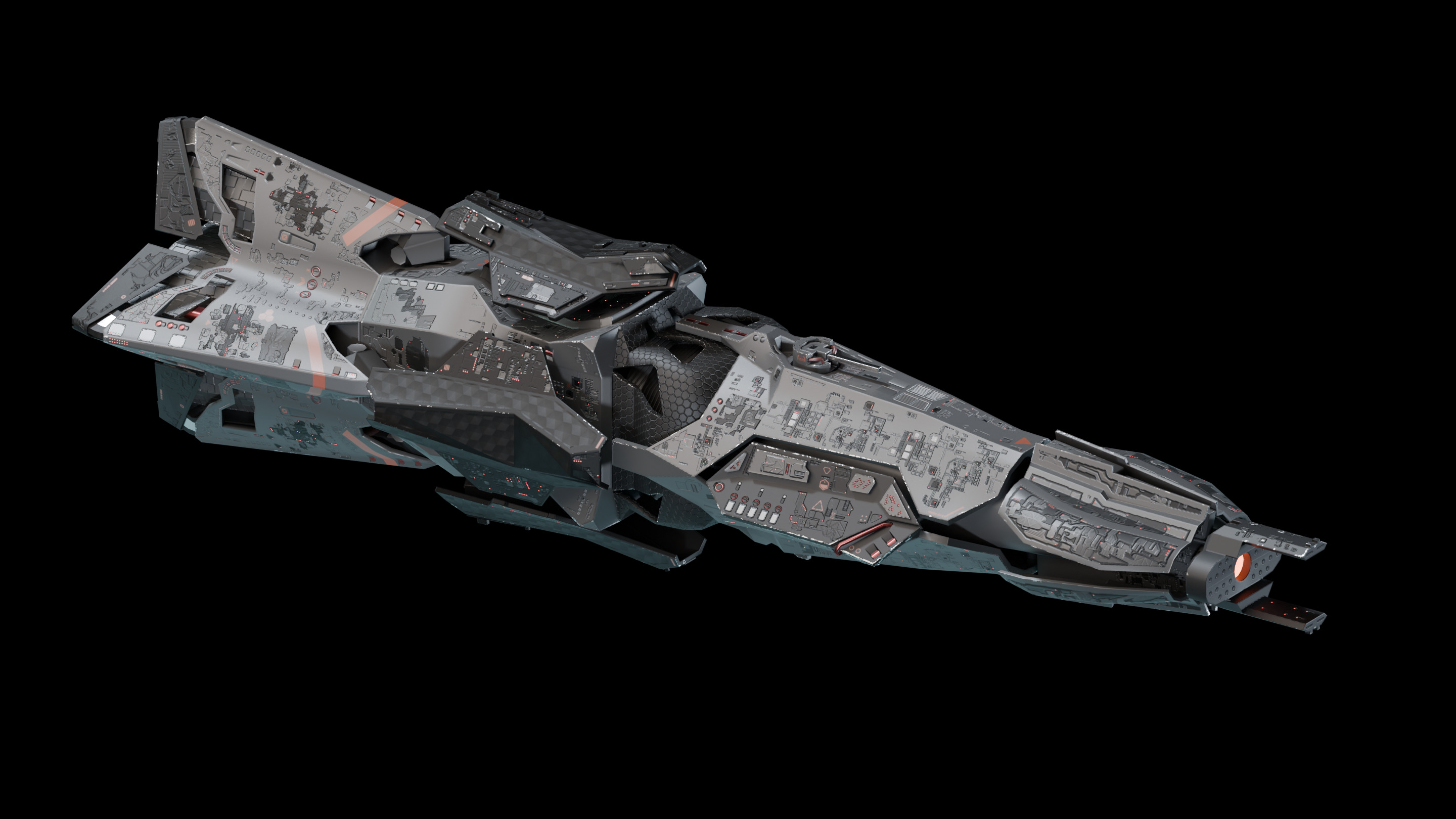 Modular destroyer space ship Low-poly 3D model_11