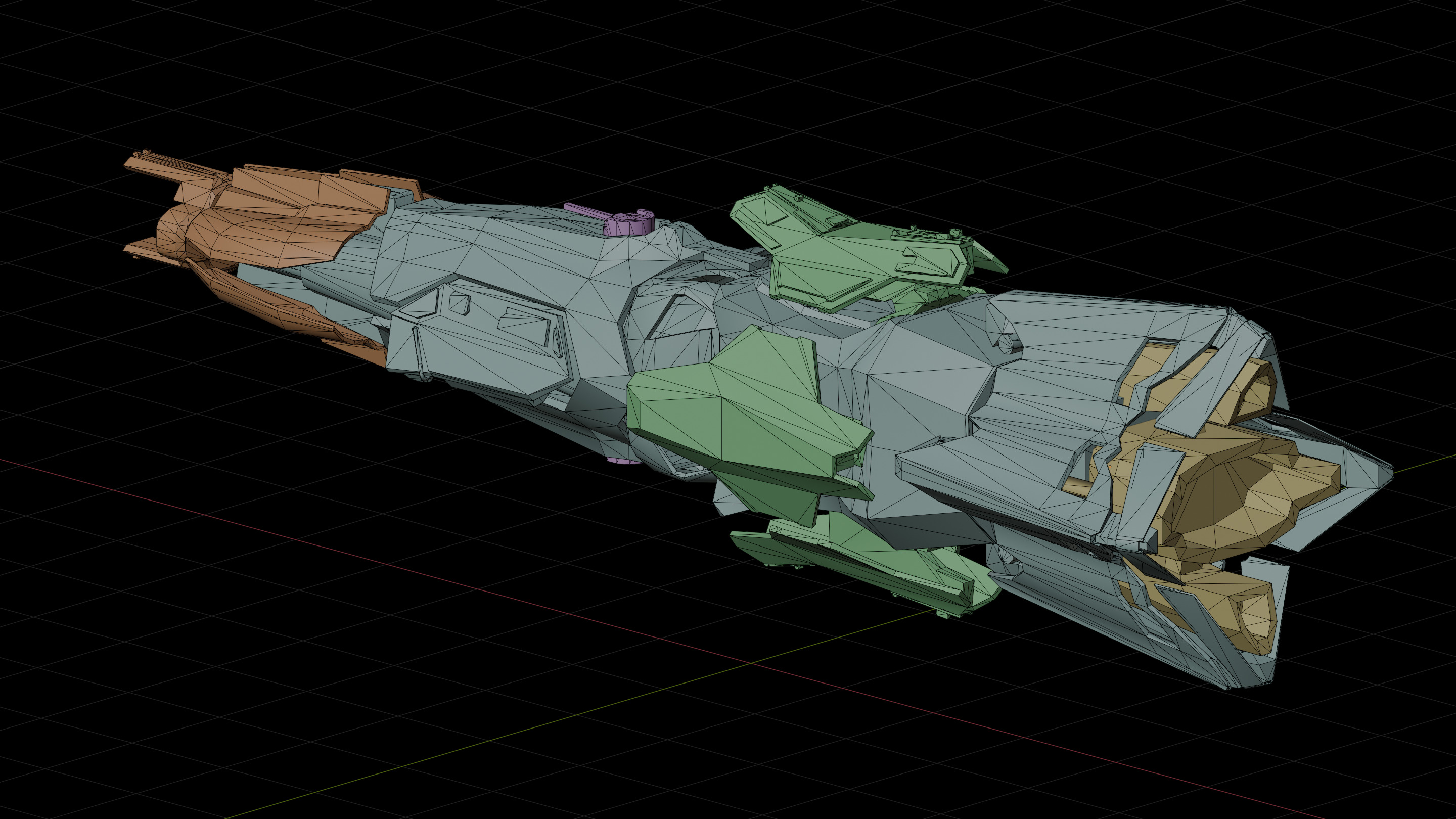 Modular destroyer space ship Low-poly 3D model_10