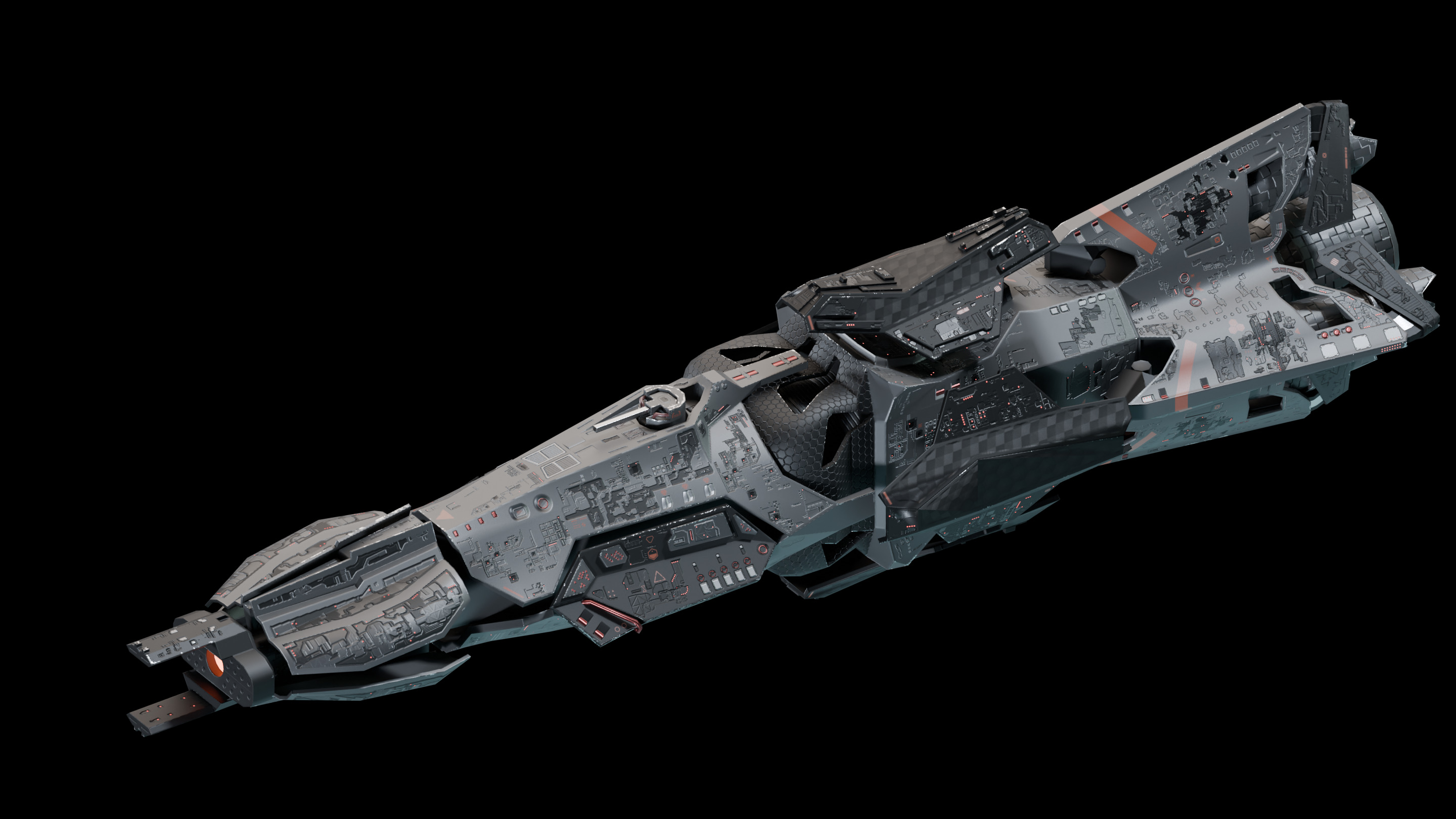 Modular destroyer space ship Low-poly 3D model_3