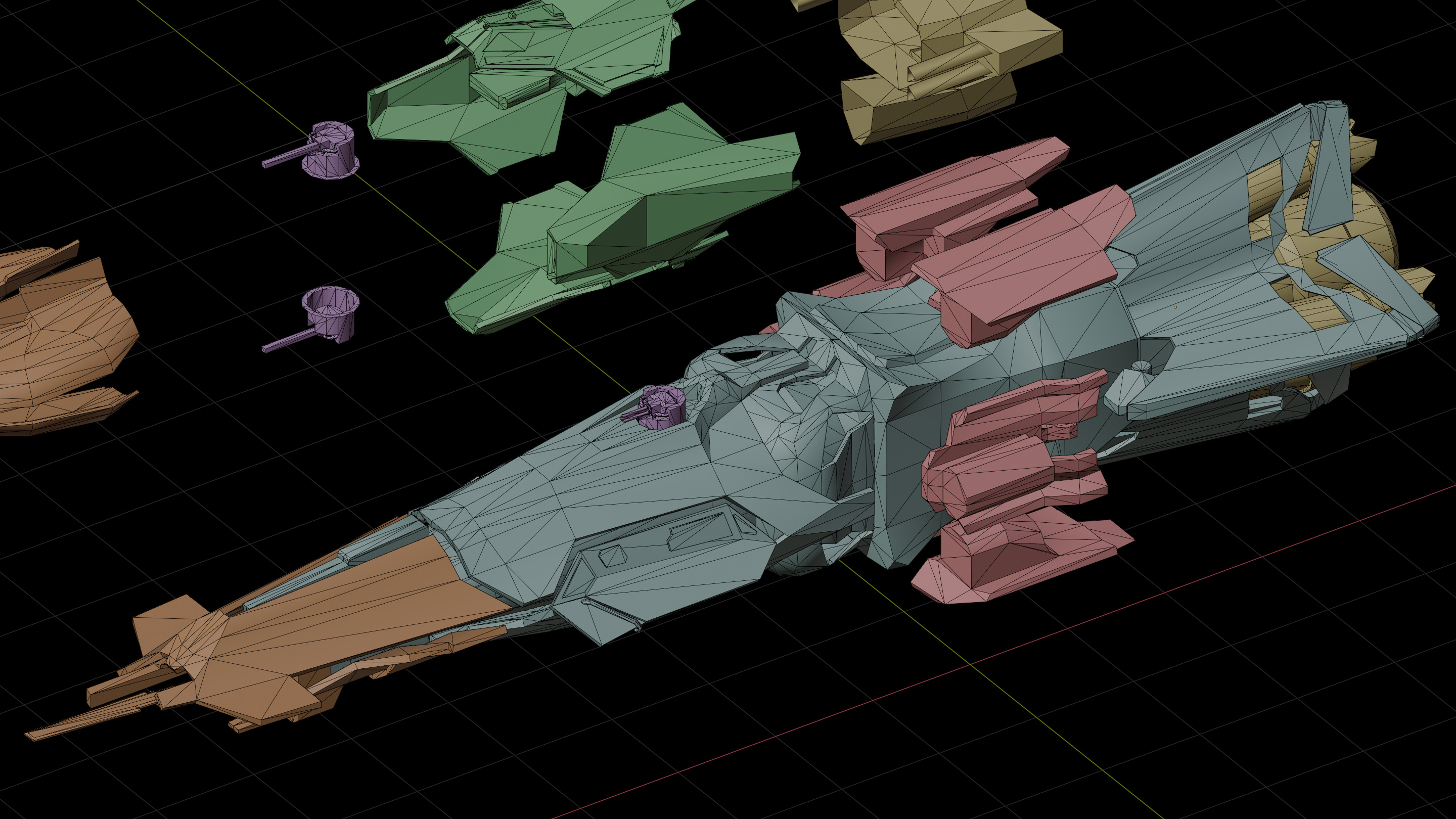 Modular destroyer space ship Low-poly 3D model_7
