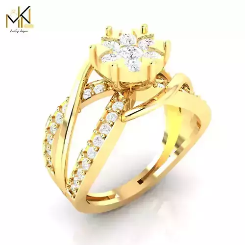 Split Shank Floral Cluster Engagement Ring in Yellow Gold