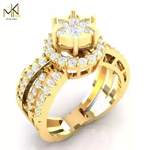Double Row Split Shank Floral Halo Ring in Yellow Gold